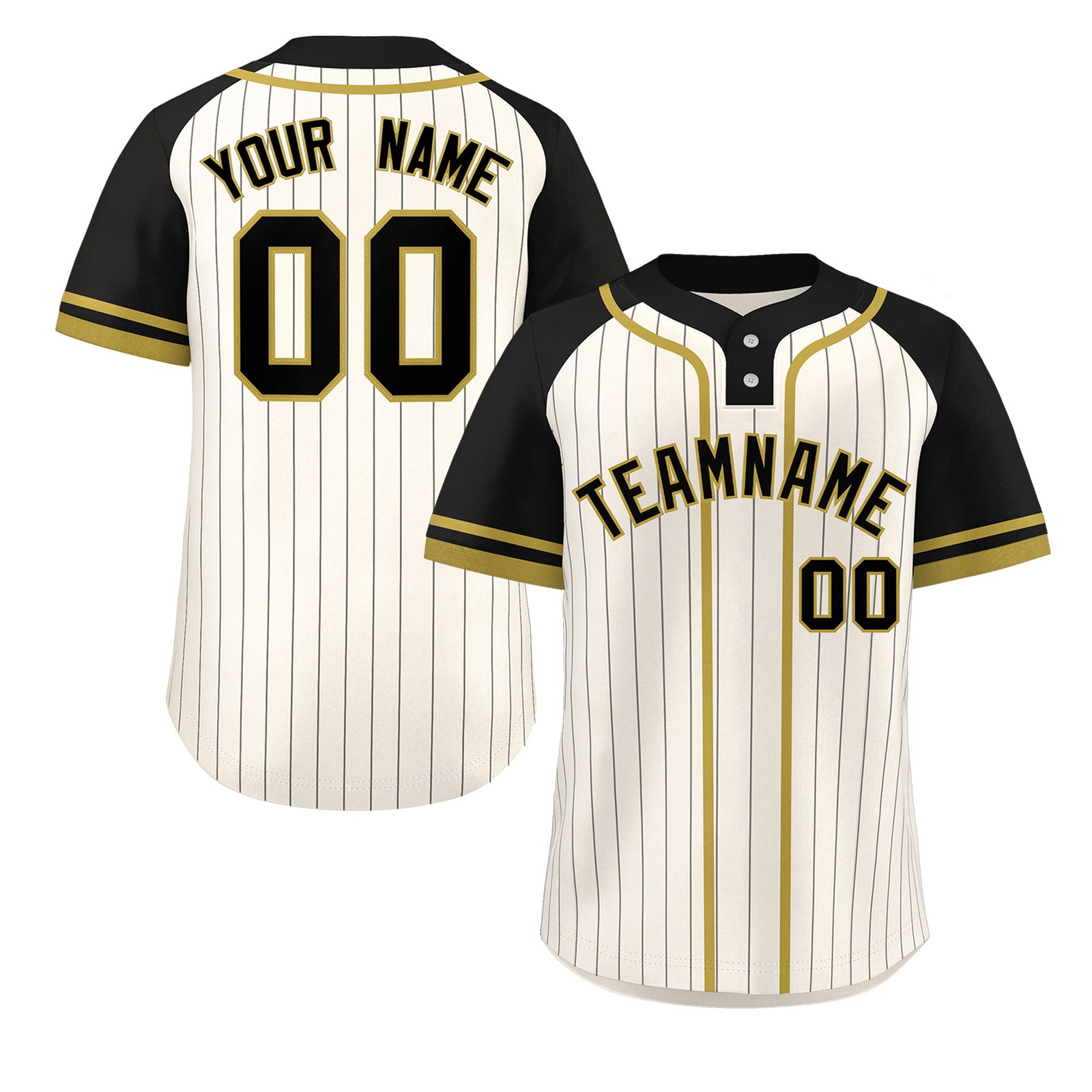 Custom Cream Black-Old Gold Stripe Fashion Raglan Sleeves Authentic Two-Button Softball Jersey
