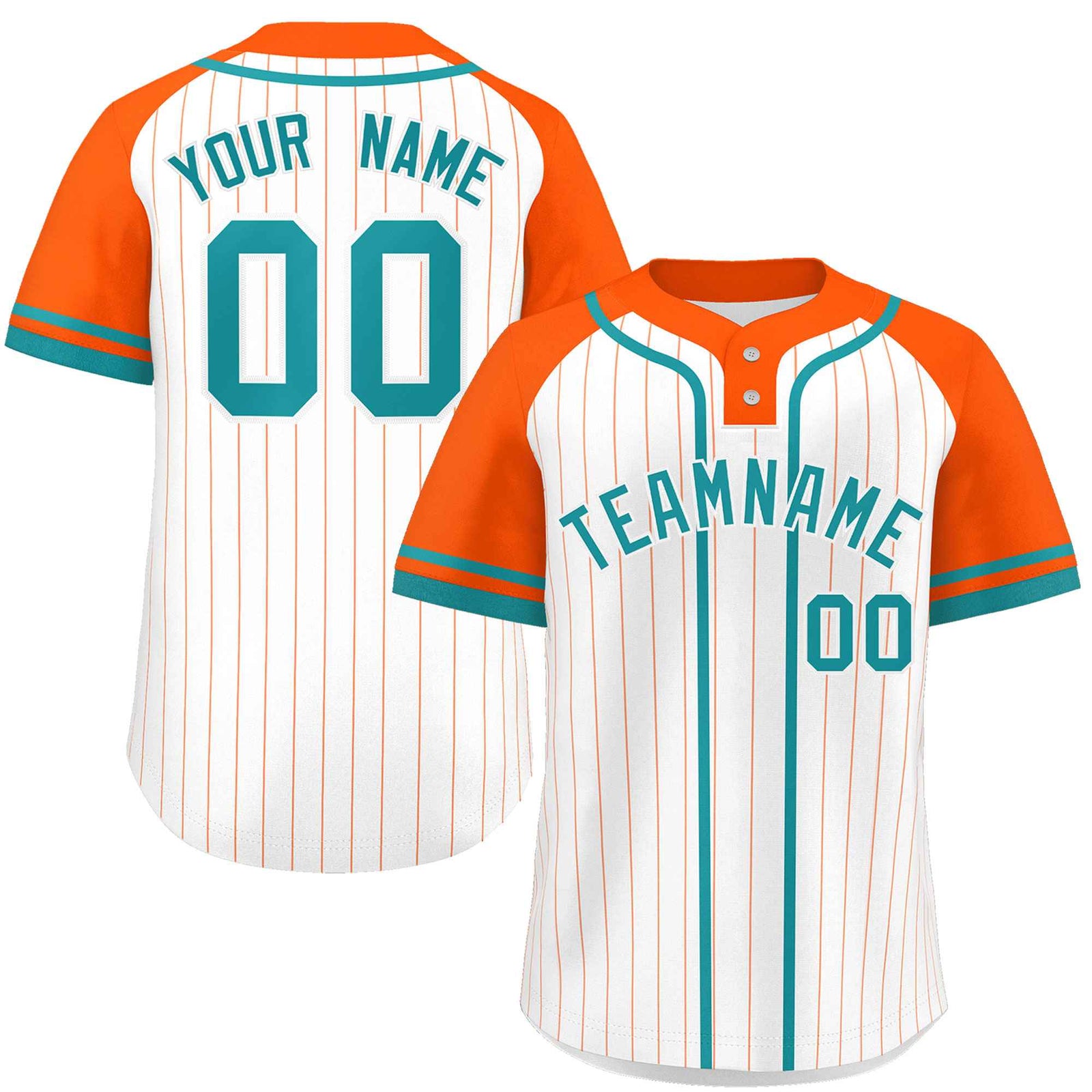 Custom White Orange-Aqua Stripe Fashion Raglan Sleeves Authentic Two-Button Softball Jersey