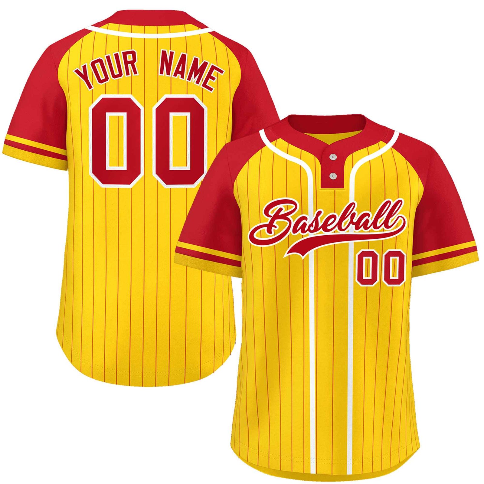 Custom Gold Red-White Stripe Fashion Raglan Sleeves Authentic Two-Button Softball Jersey