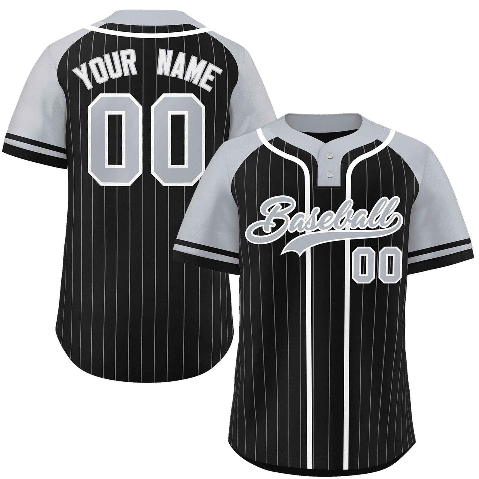 Custom Black Gray-White Stripe Fashion Raglan Sleeves Authentic Two-Button Softball Jersey