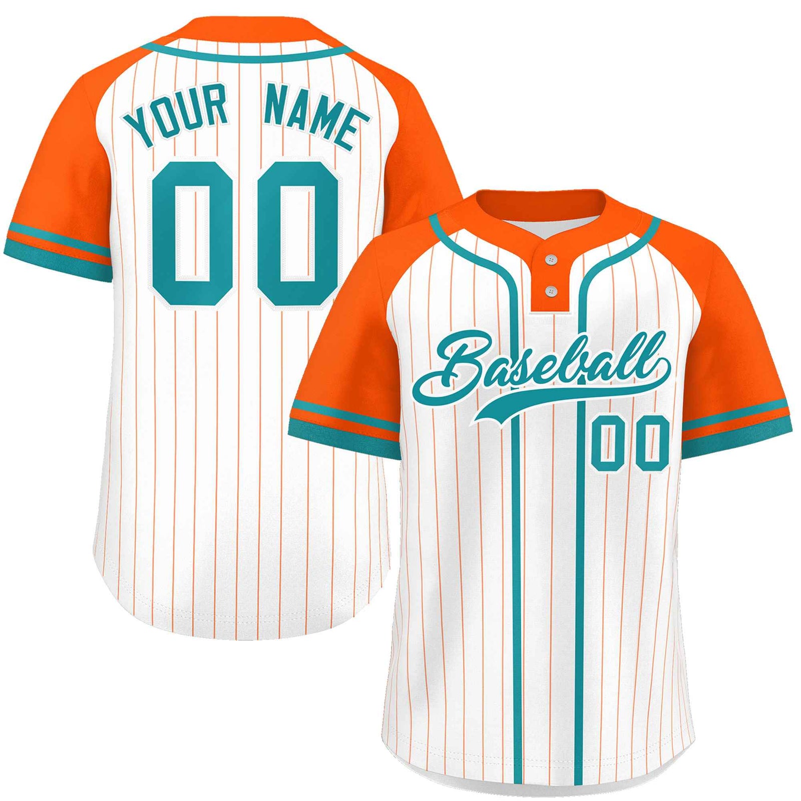 Custom White Orange-Aqua Stripe Fashion Raglan Sleeves Authentic Two-Button Softball Jersey