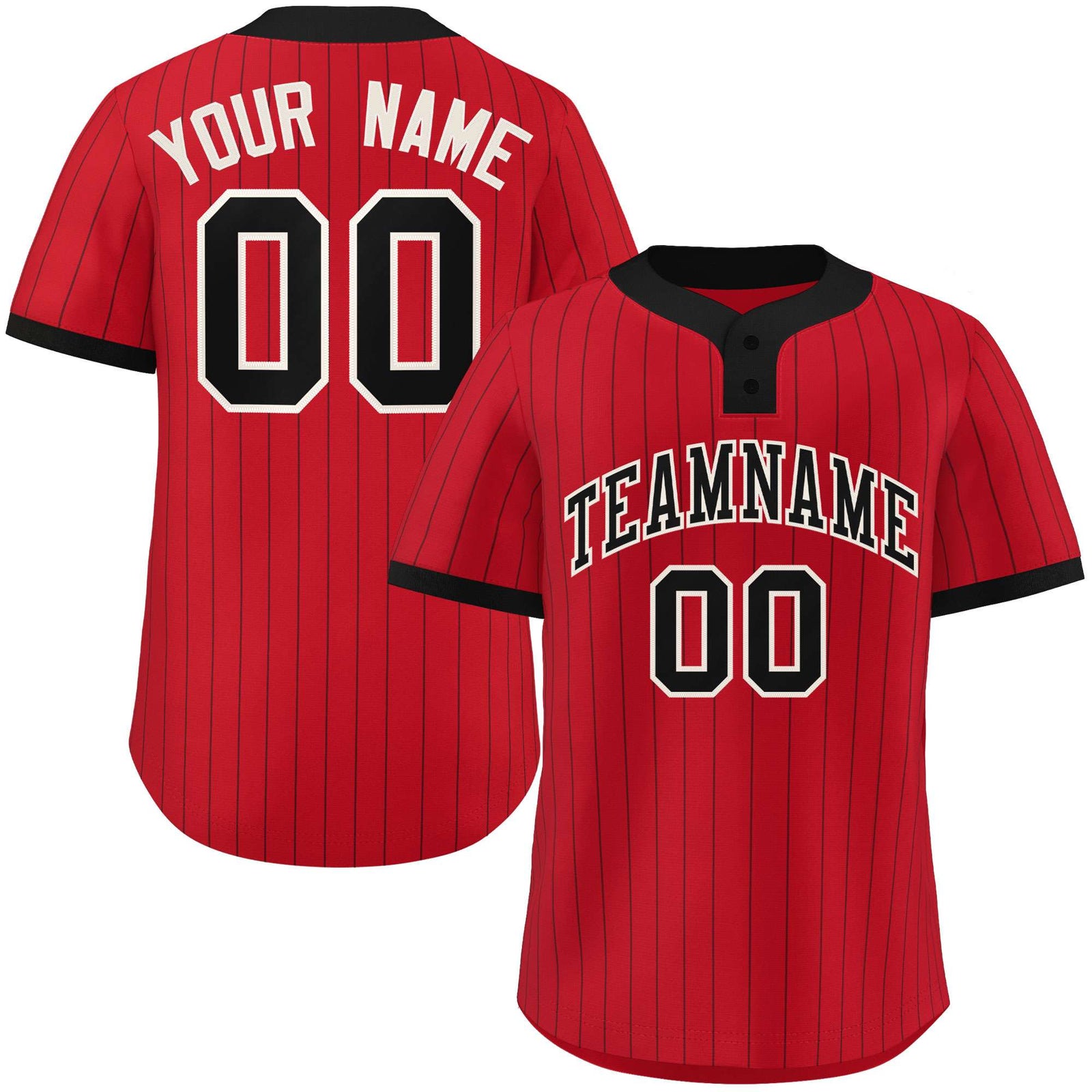 Custom Red Black Stripe Fashion Authentic Two-Button Softball Jersey
