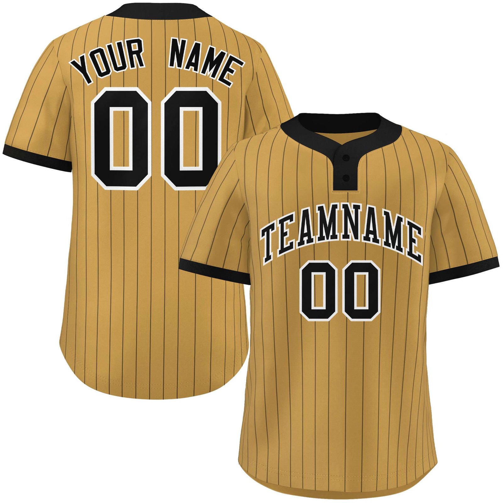 Custom Old Gold Black Stripe Fashion Authentic Two-Button Softball Jersey