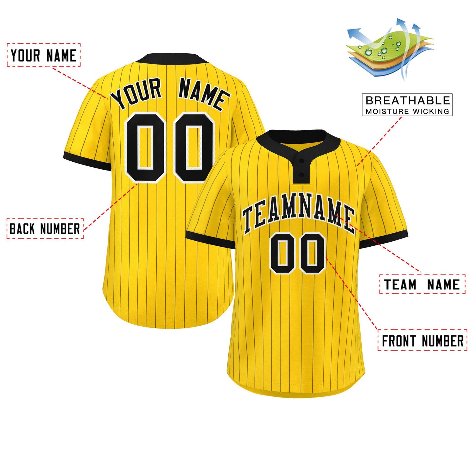 Custom Gold Black Stripe Fashion Authentic Two-Button Softball Jersey