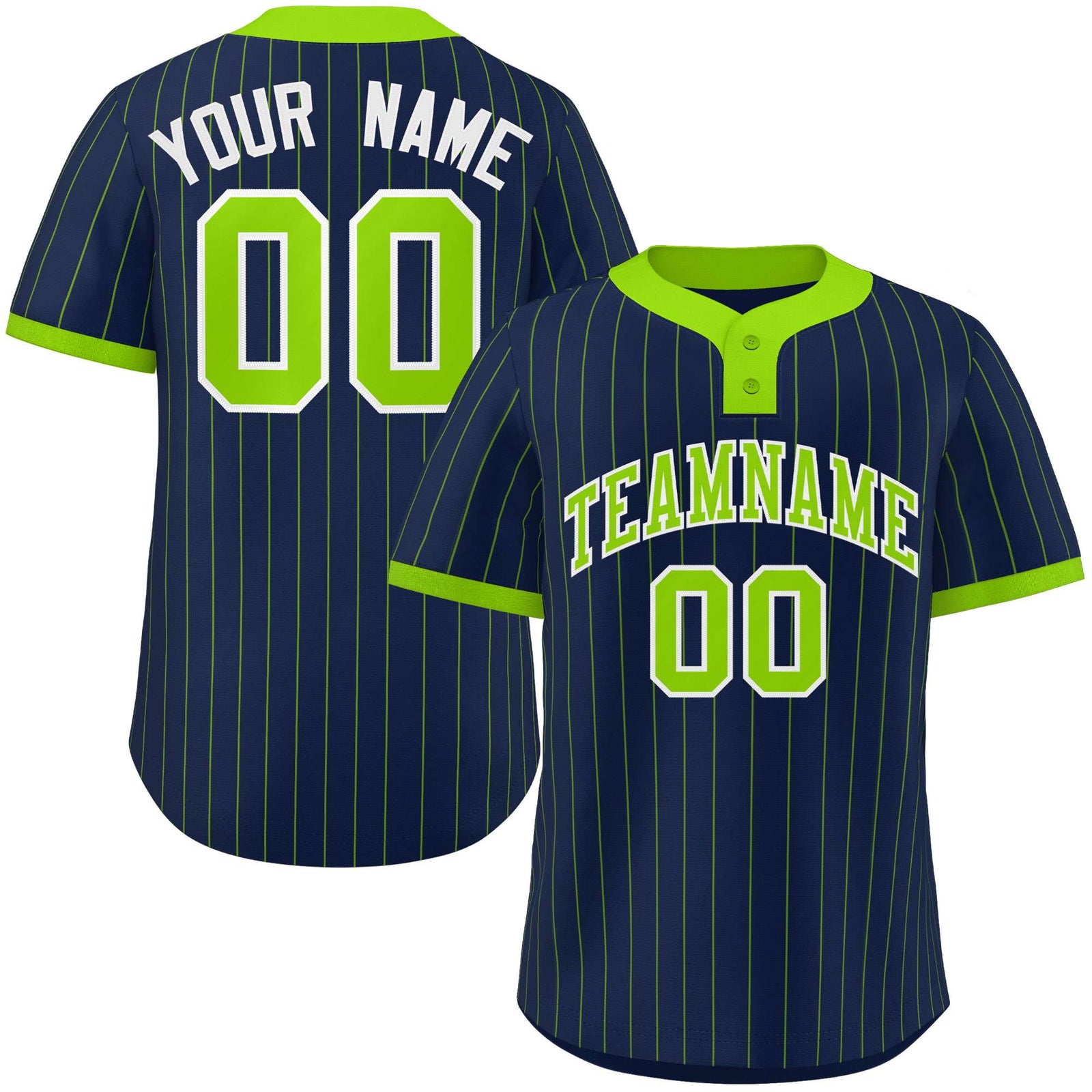 Custom Navy Neon Green Stripe Fashion Authentic Two-Button Softball Jersey