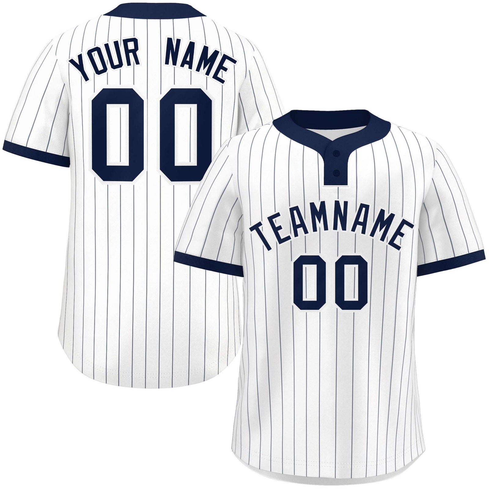 Custom White Navy Stripe Fashion Authentic Two-Button Softball Jersey