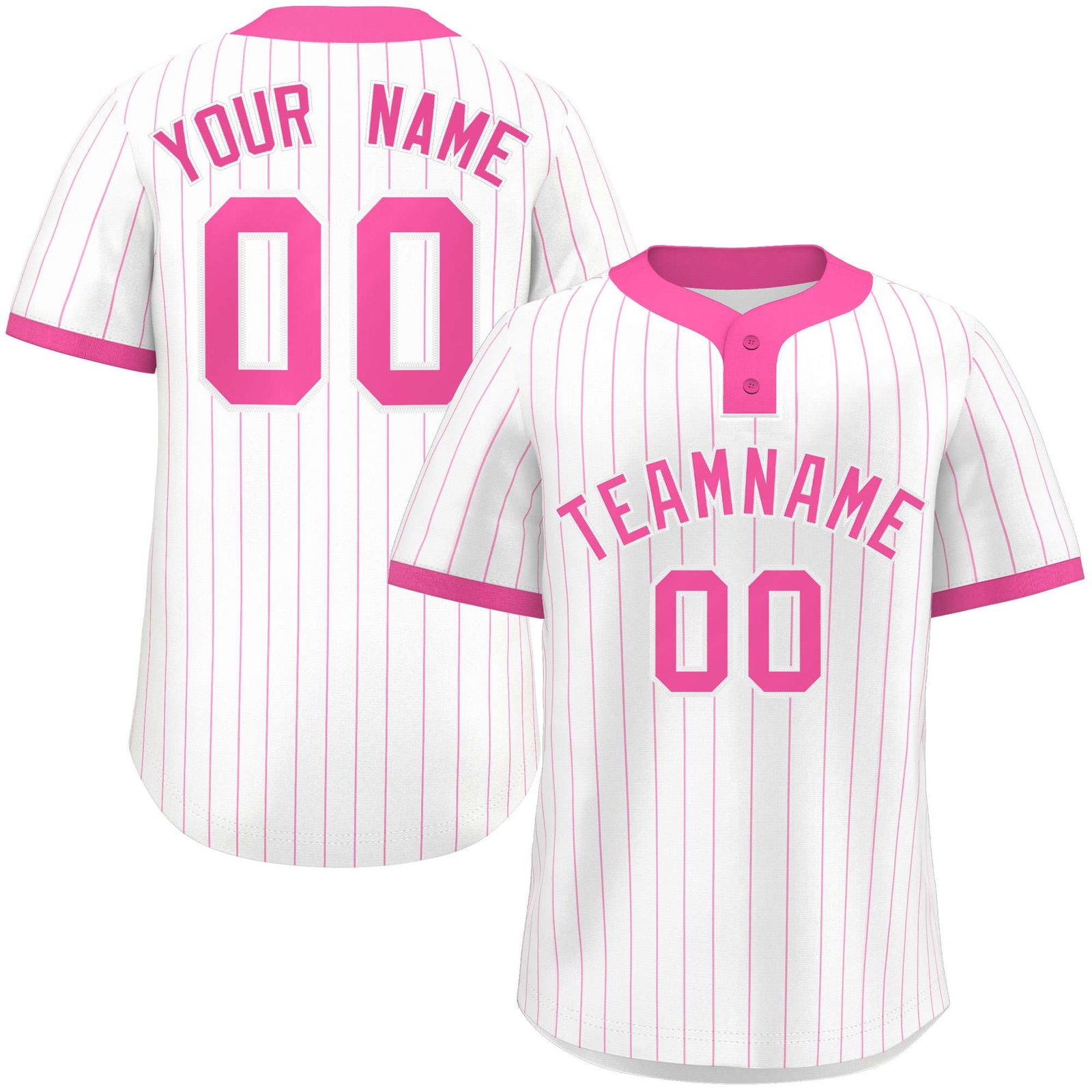 Custom White Pink Stripe Fashion Authentic Two-Button Softball Jersey
