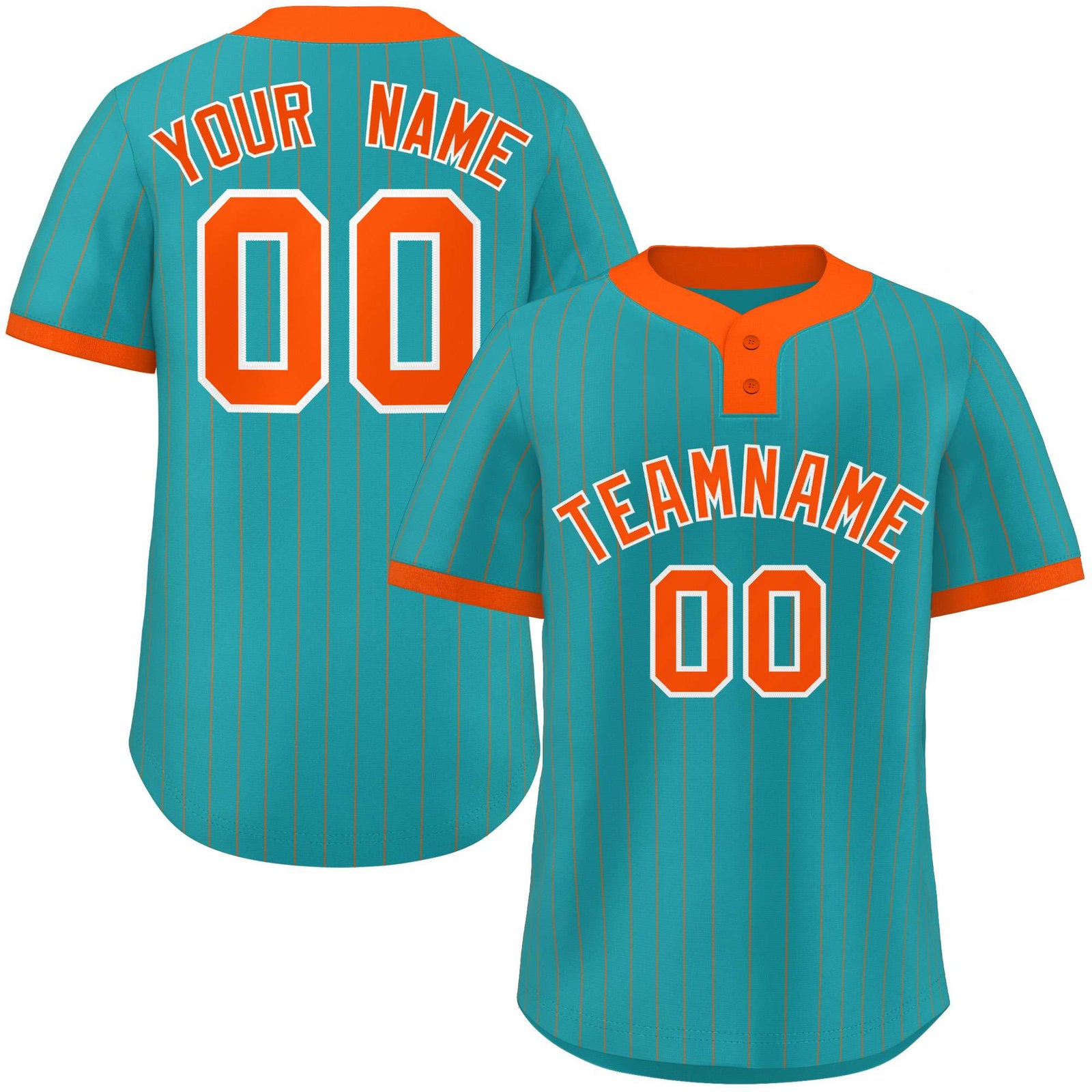 Custom Aqua Orange Stripe Fashion Authentic Two-Button Softball Jersey