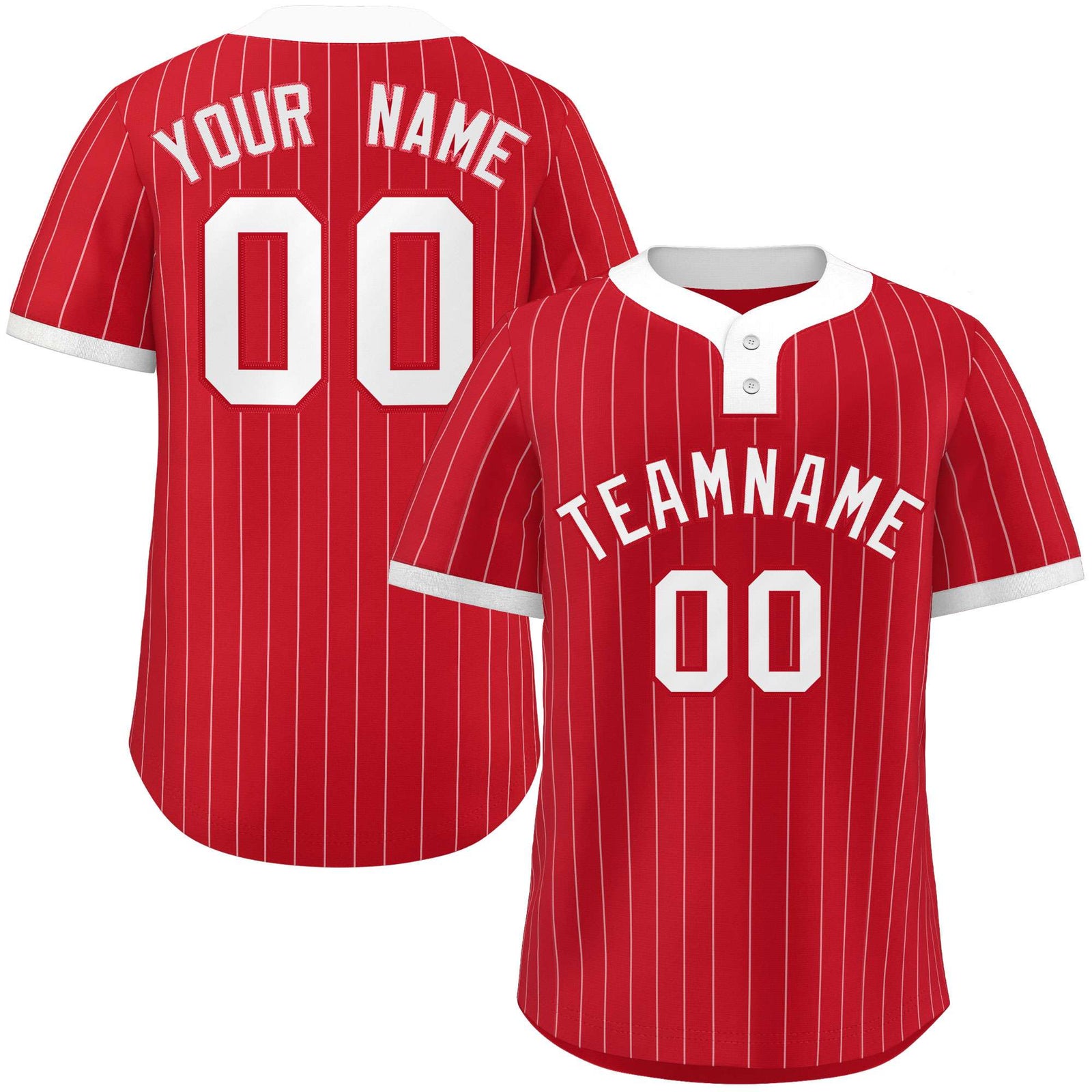 Custom Red White Stripe Fashion Authentic Two-Button Softball Jersey