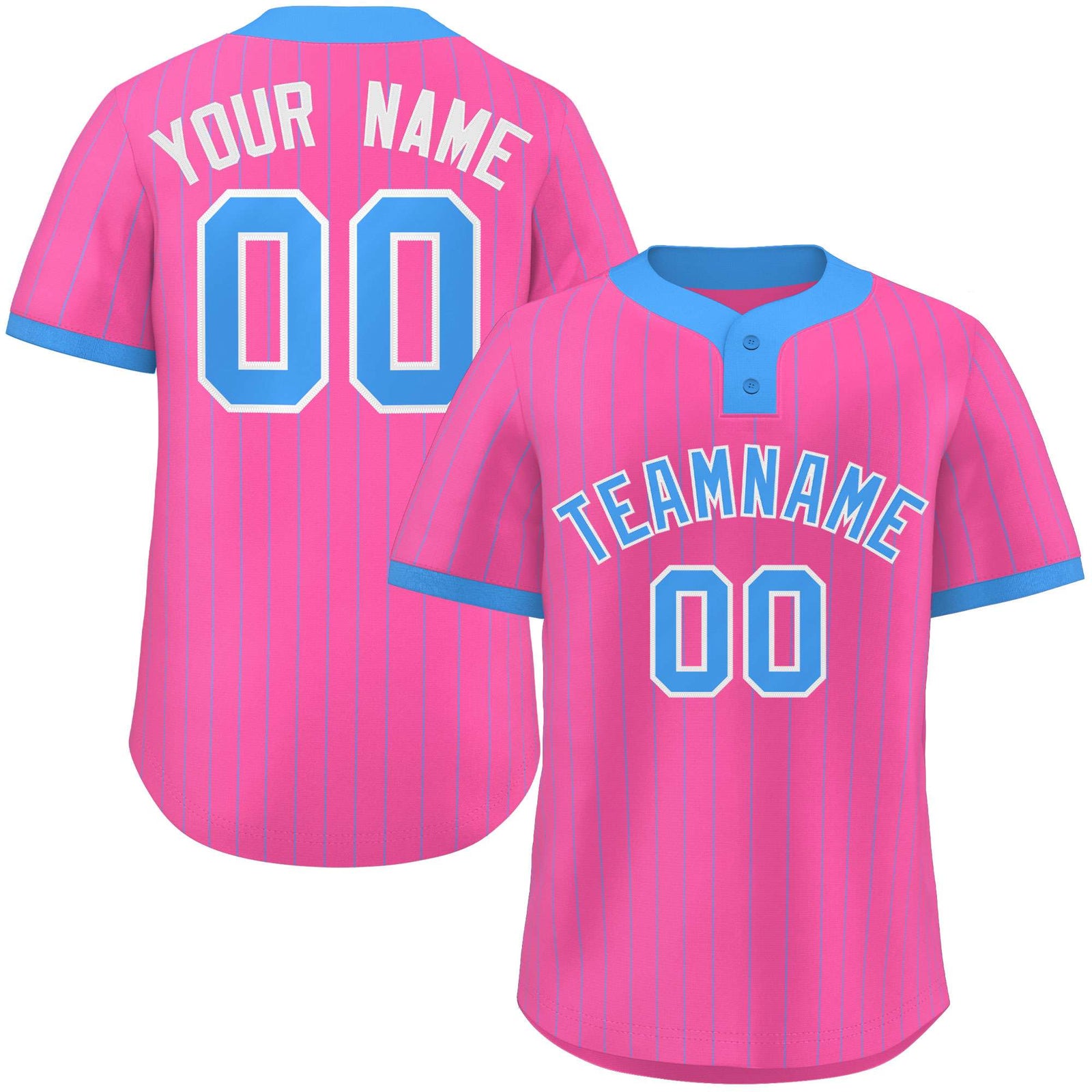 Custom Pink Powder Blue Stripe Fashion Authentic Two-Button Softball Jersey