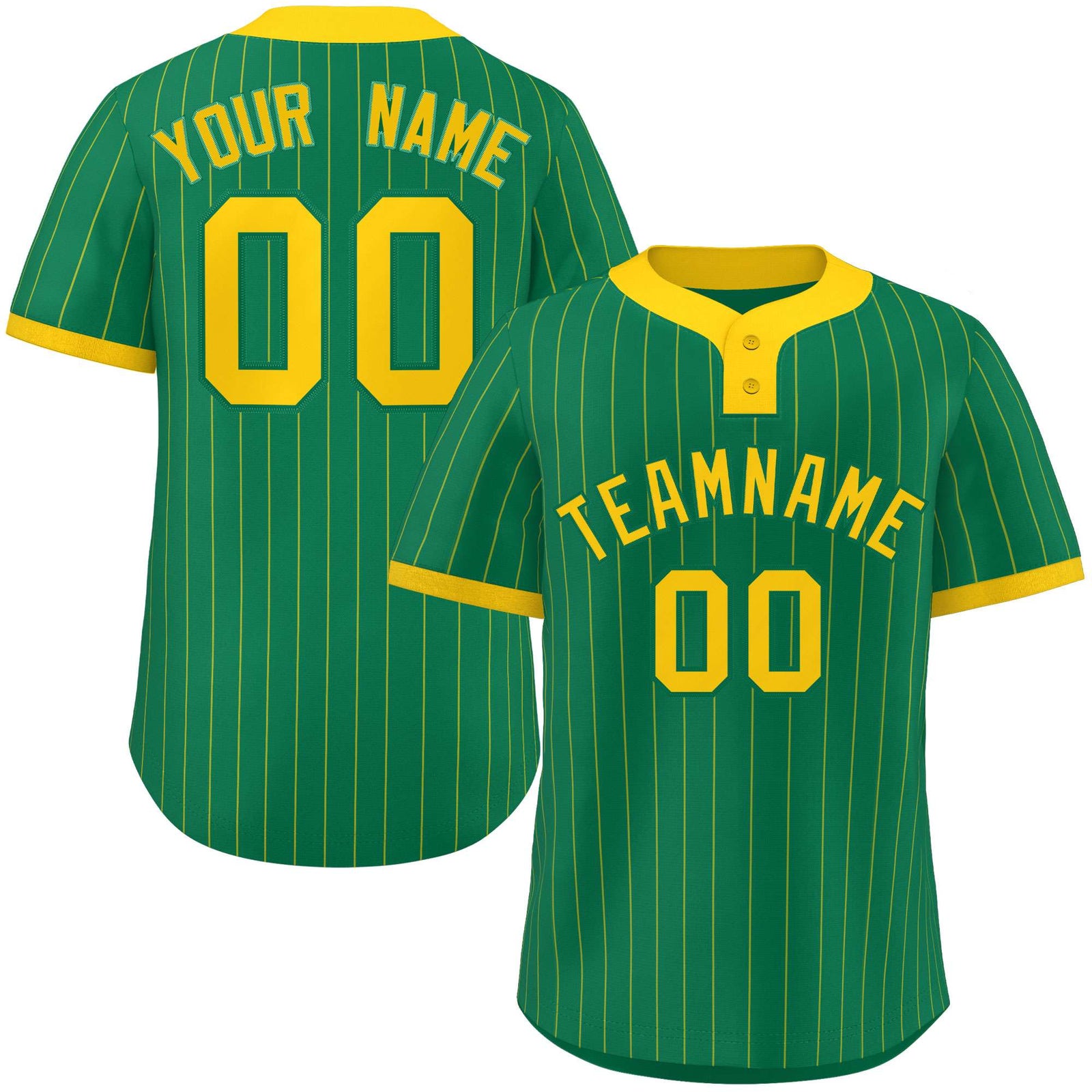 Custom Kelly Green Gold Stripe Fashion Authentic Two-Button Softball Jersey