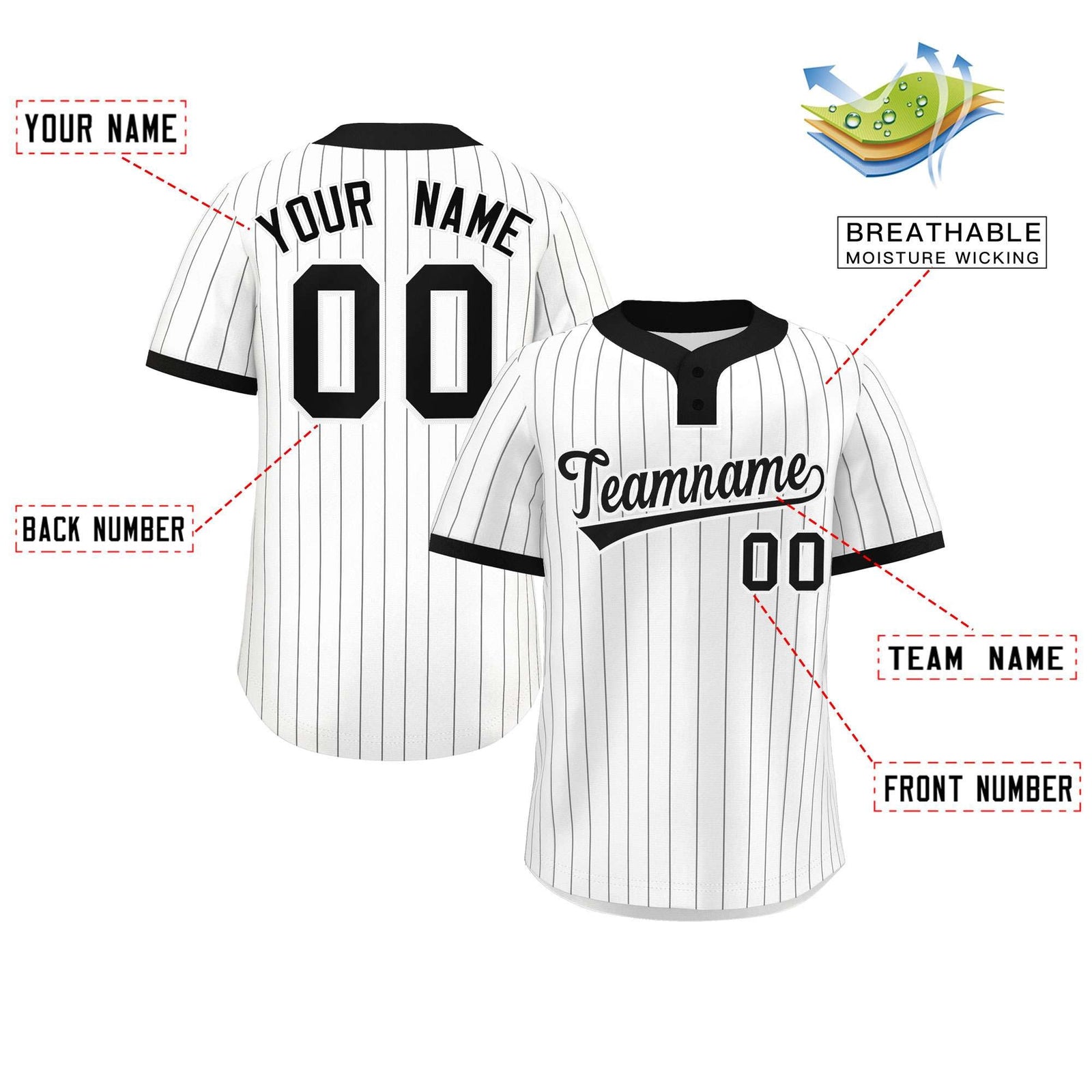 Custom White Black Stripe Fashion Authentic Two-Button Softball Jersey