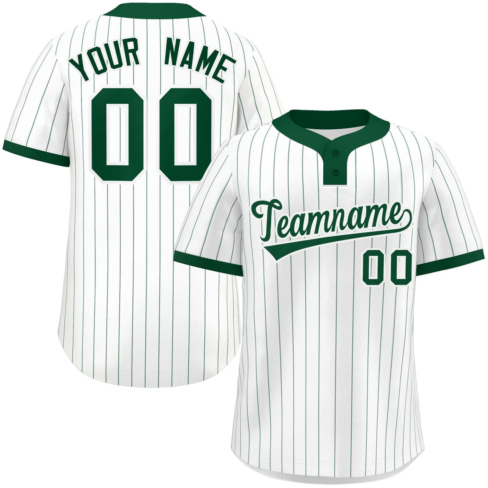 Custom White Green Stripe Fashion Authentic Two-Button Softball Jersey
