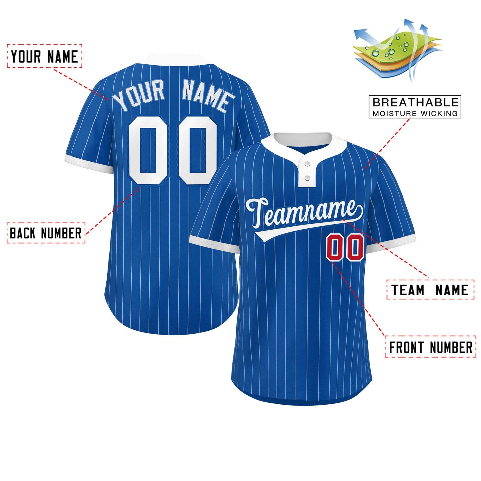 Custom Royal White Stripe Fashion Authentic Two-Button Softball Jersey