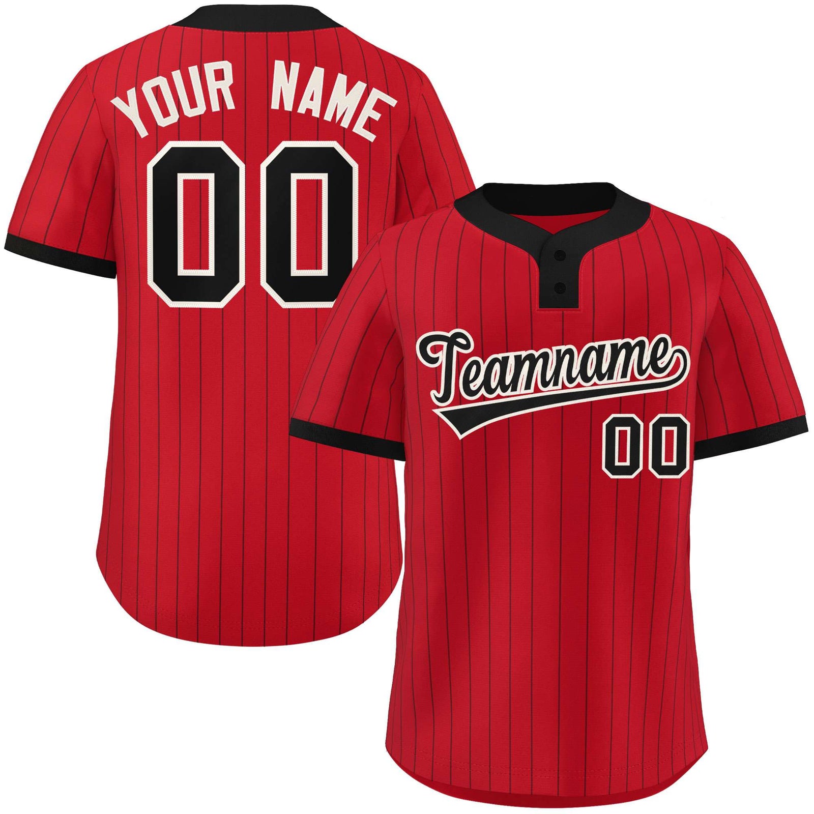 Custom Red Black Stripe Fashion Authentic Two-Button Softball Jersey