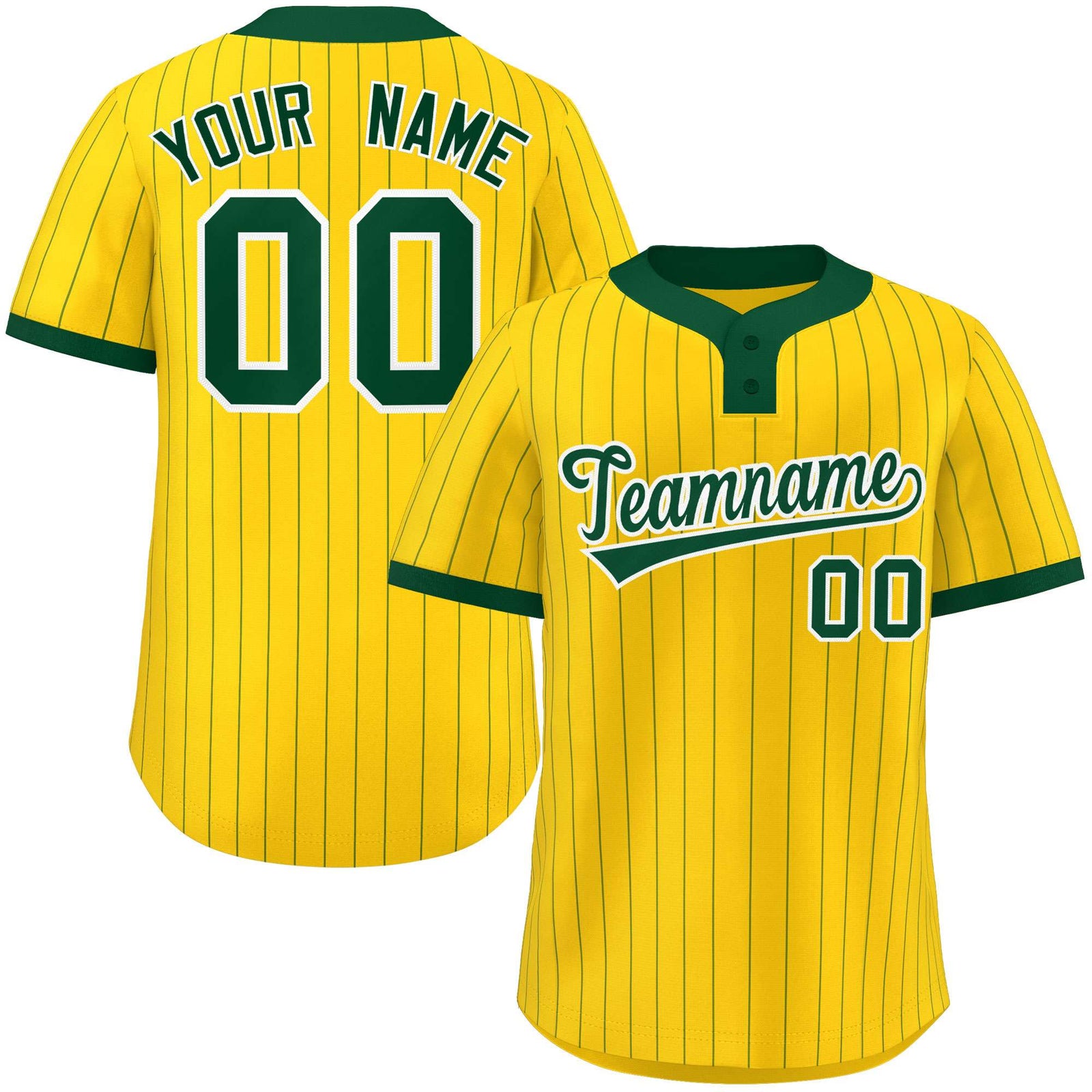 Custom Gold Green Stripe Fashion Authentic Two-Button Softball Jersey