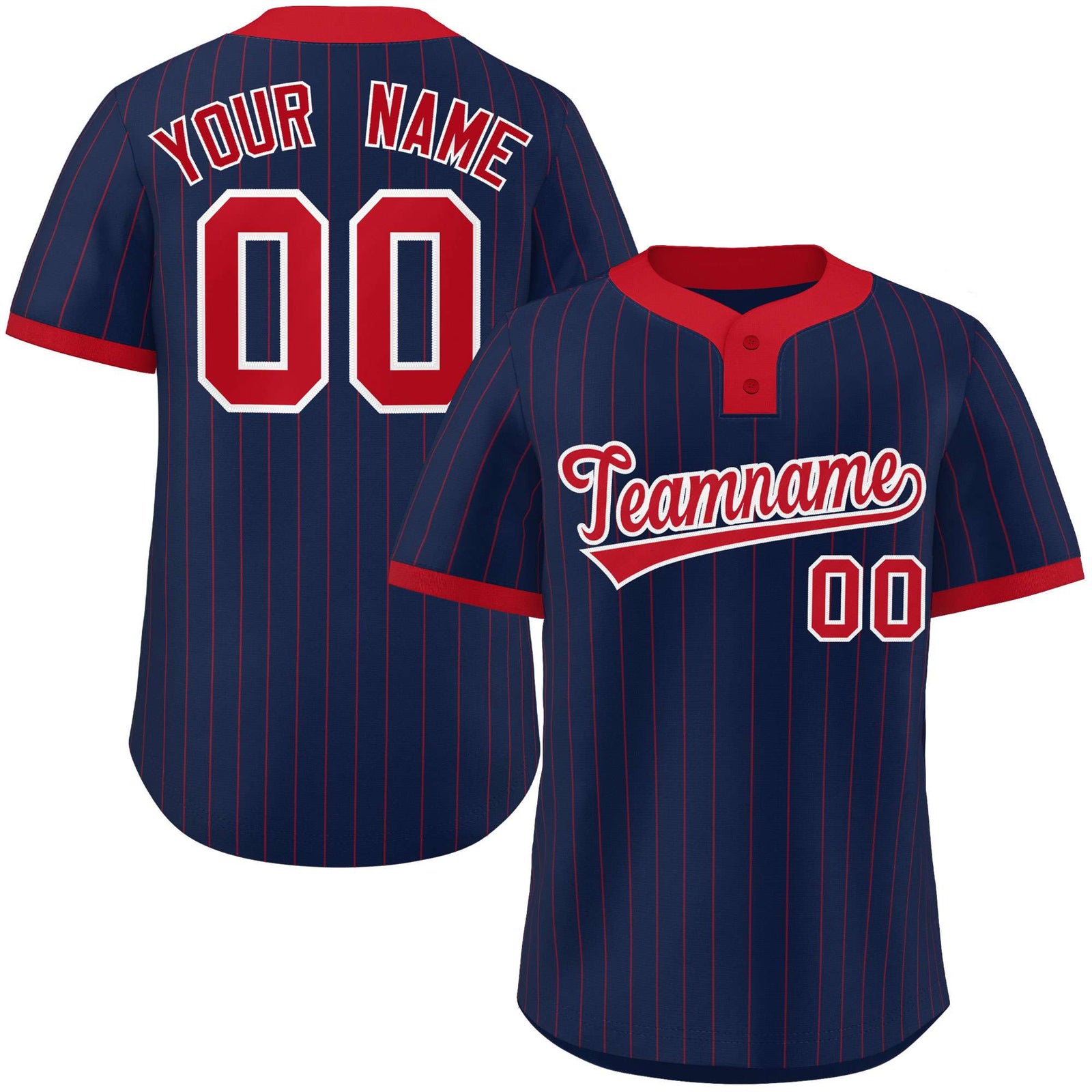 Custom Navy Red Stripe Fashion Authentic Two-Button Softball Jersey