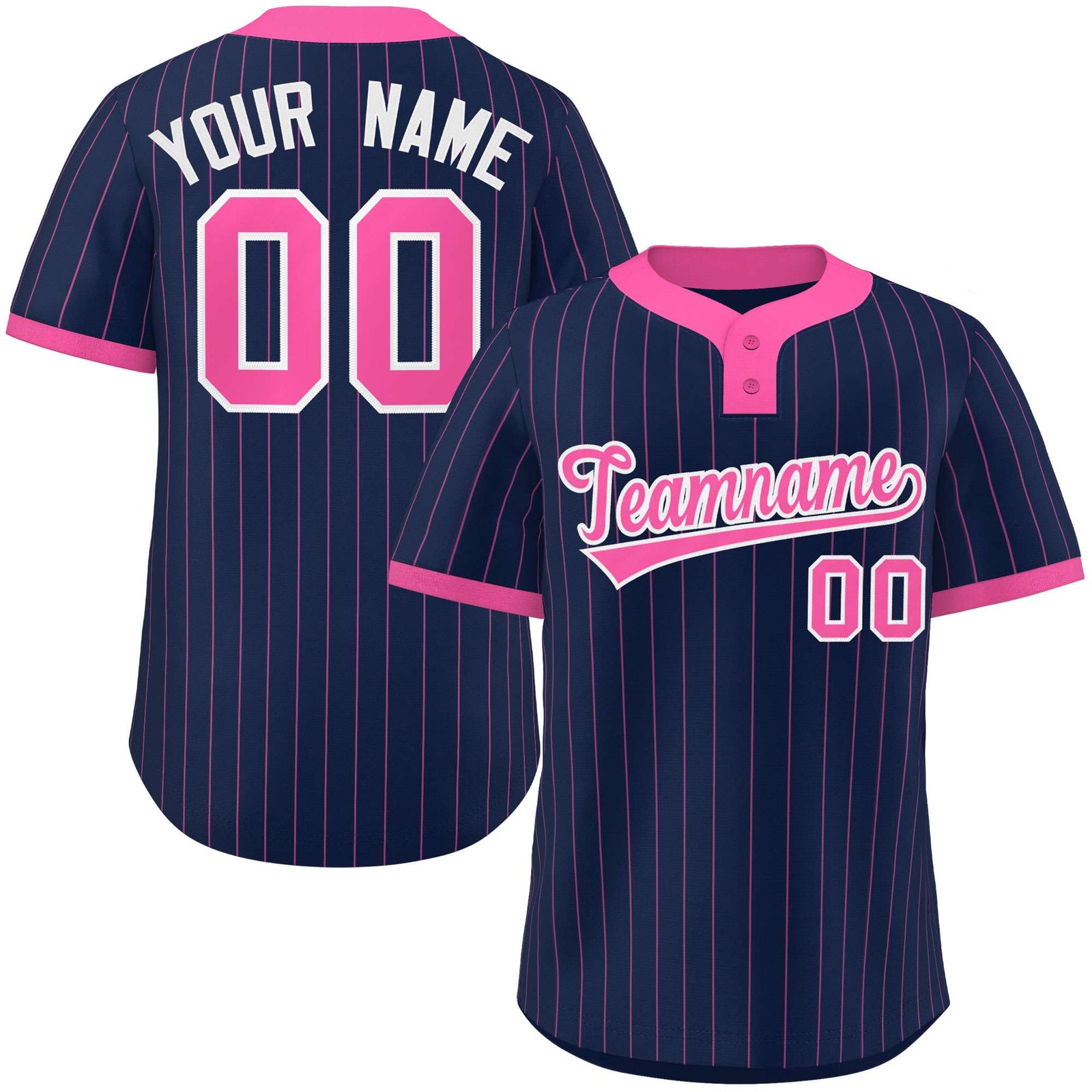 Custom Navy Pink Stripe Fashion Authentic Two-Button Softball Jersey
