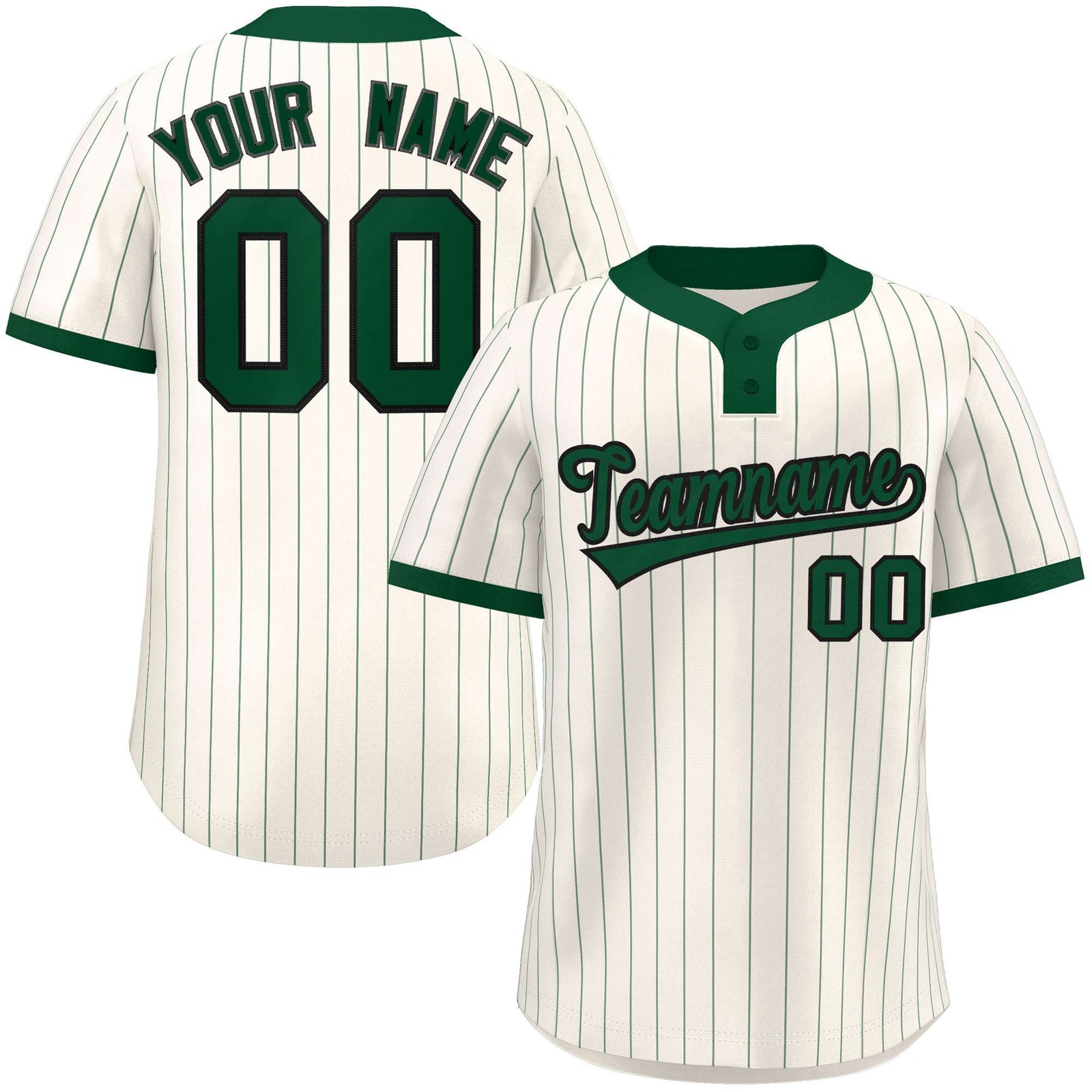 Custom Cream Green Stripe Fashion Authentic Two-Button Softball Jersey
