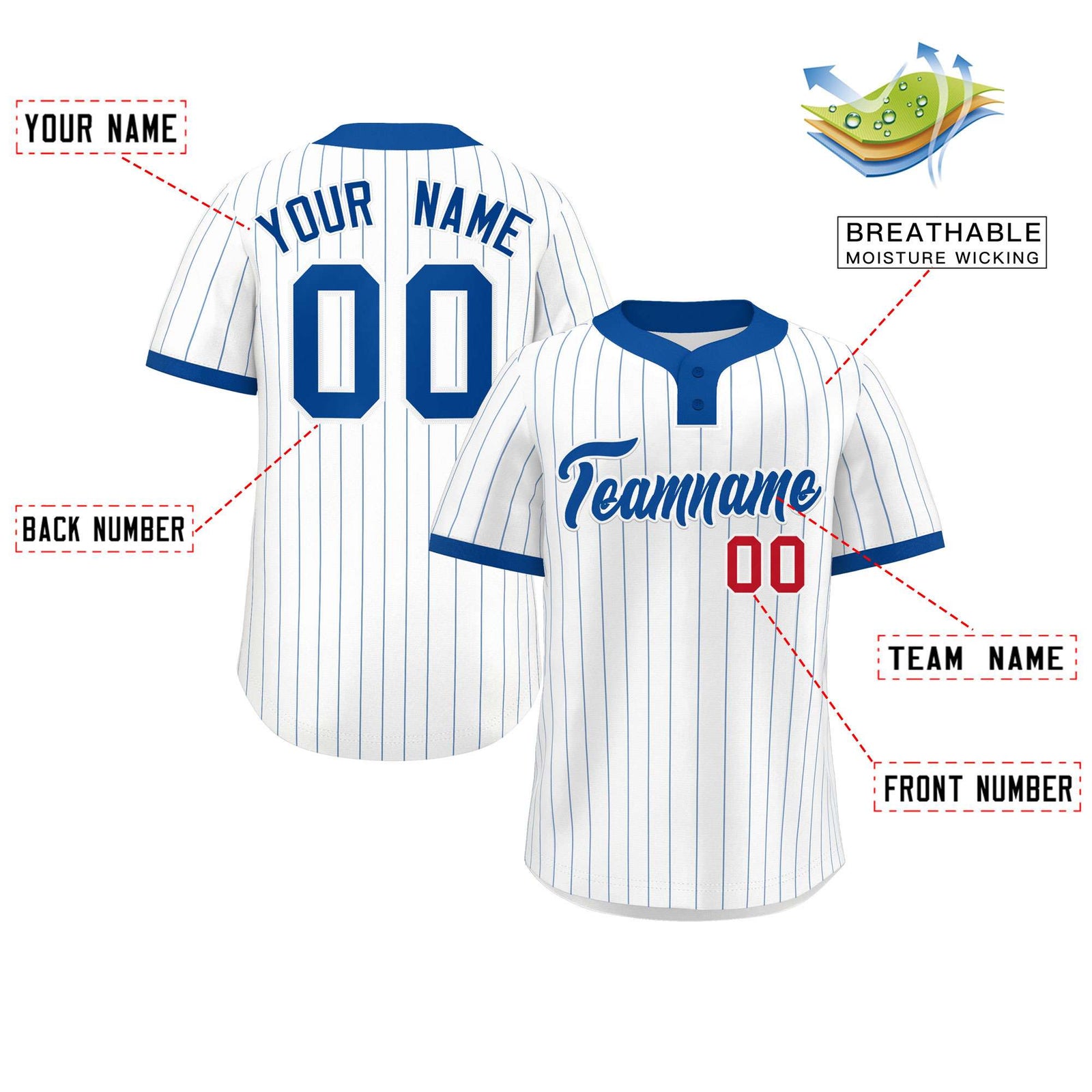 Custom White Royal Stripe Fashion Authentic Two-Button Softball Jersey