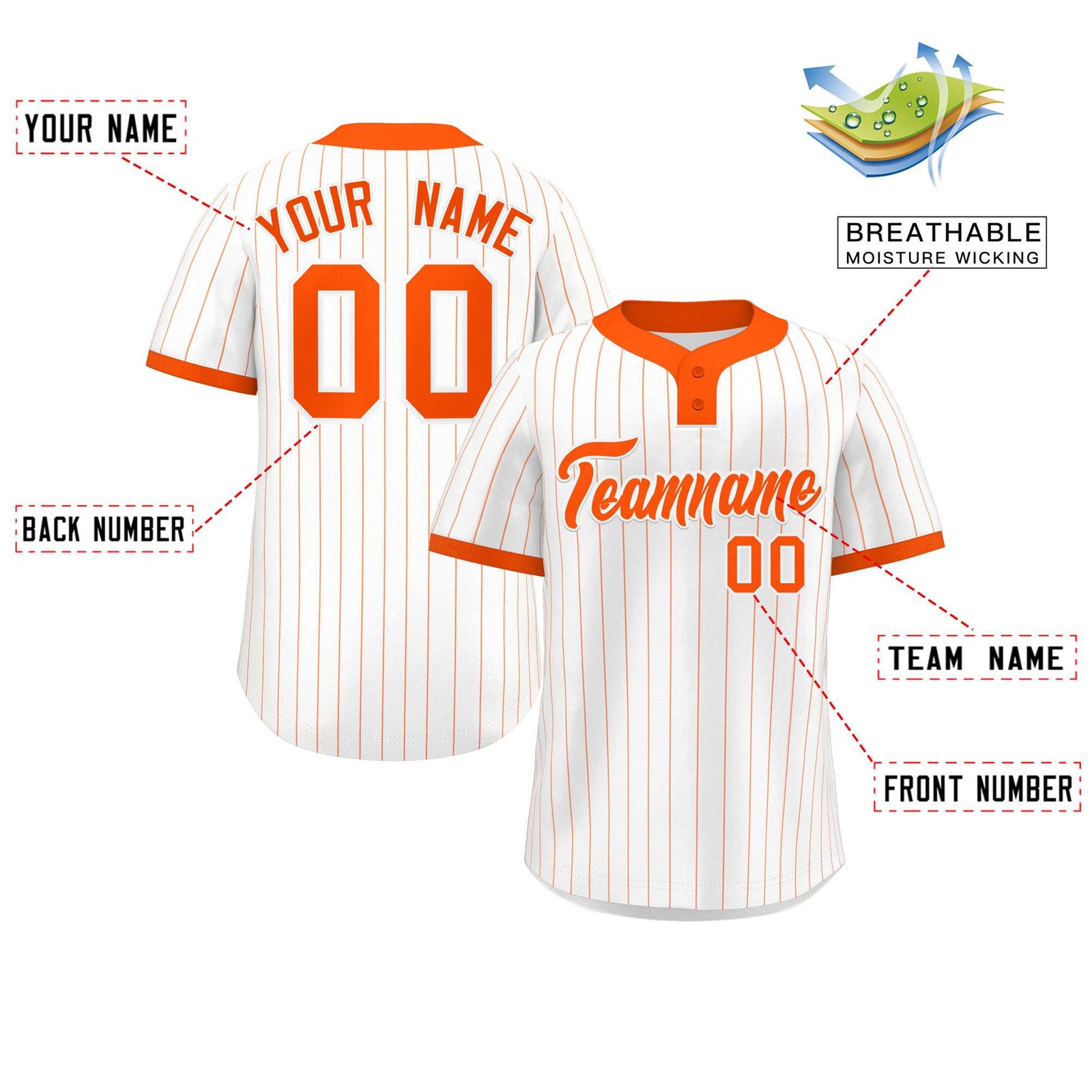 Custom White Orange Stripe Fashion Authentic Two-Button Softball Jersey