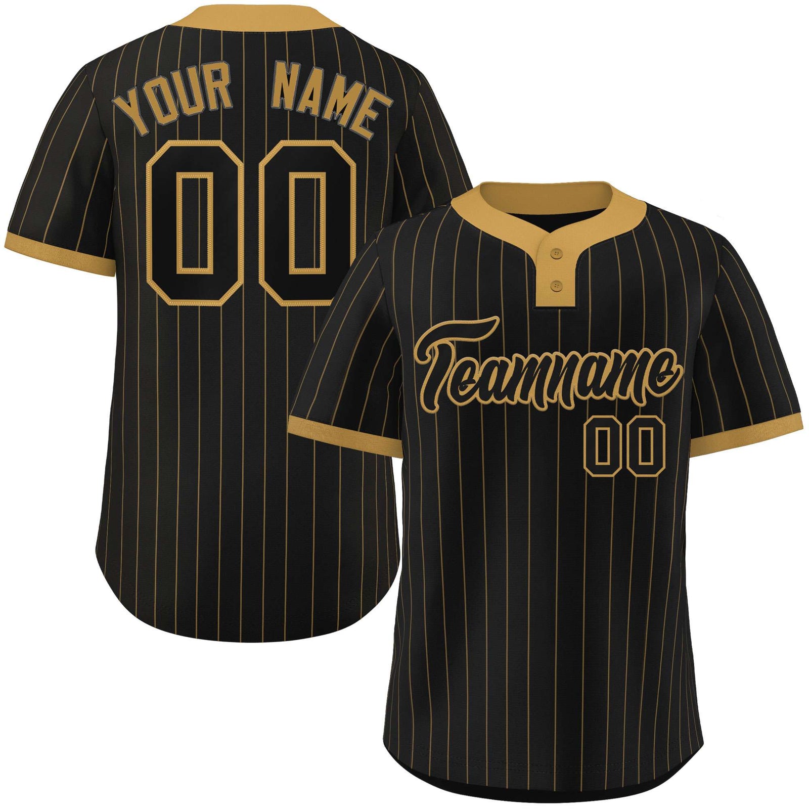 Custom Black Old Gold Stripe Fashion Authentic Two-Button Softball Jersey