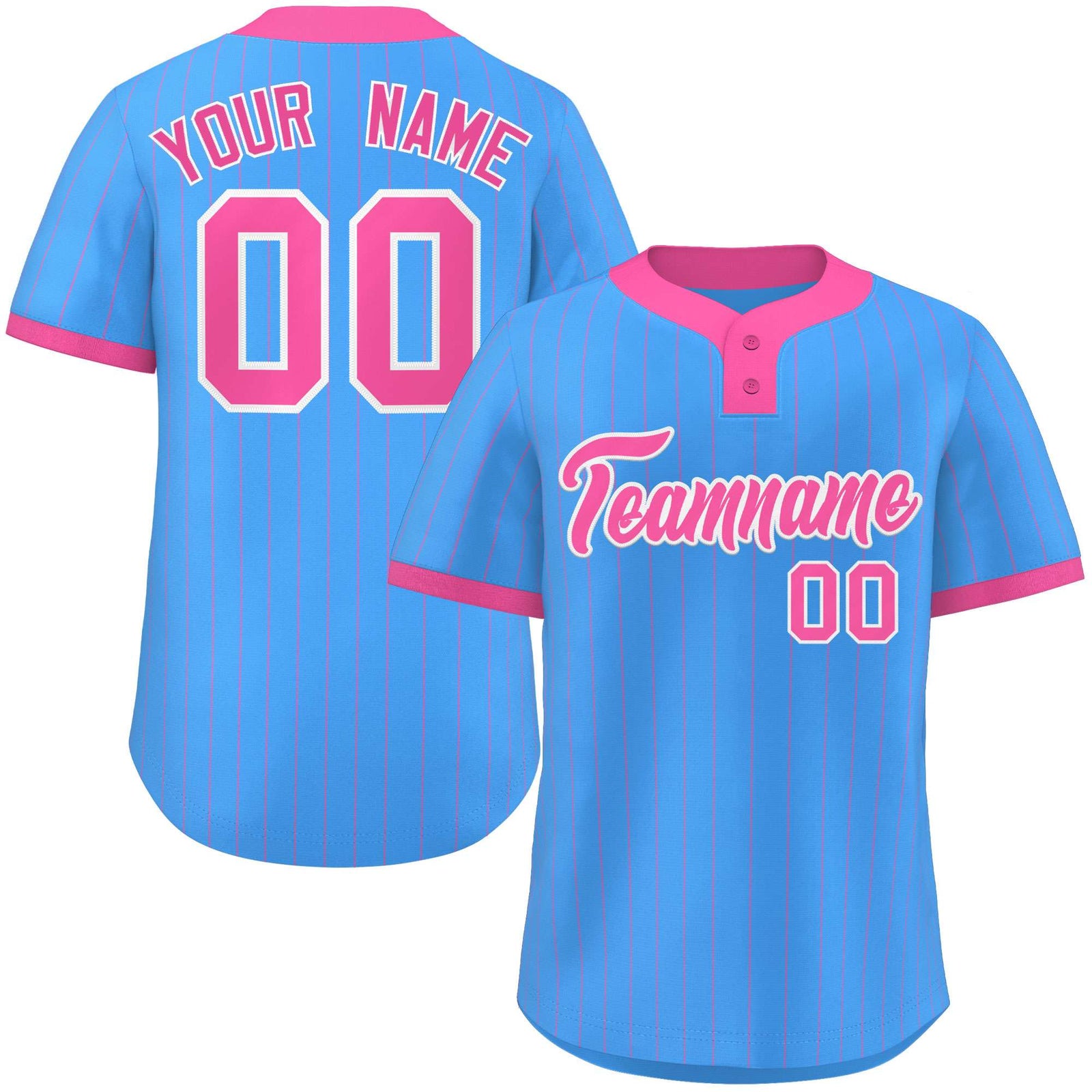 Custom Powder Blue Pink Stripe Fashion Authentic Two-Button Softball Jersey
