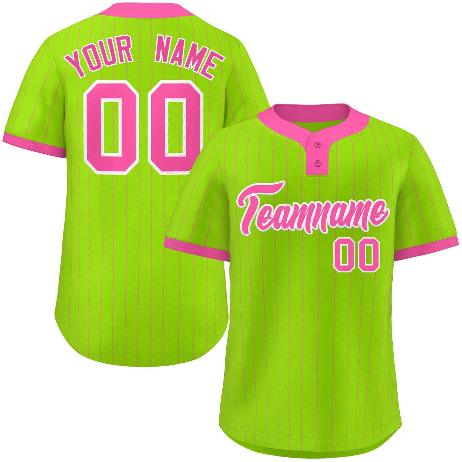 Custom Neon Green Pink Stripe Fashion Authentic Two-Button Softball Jersey