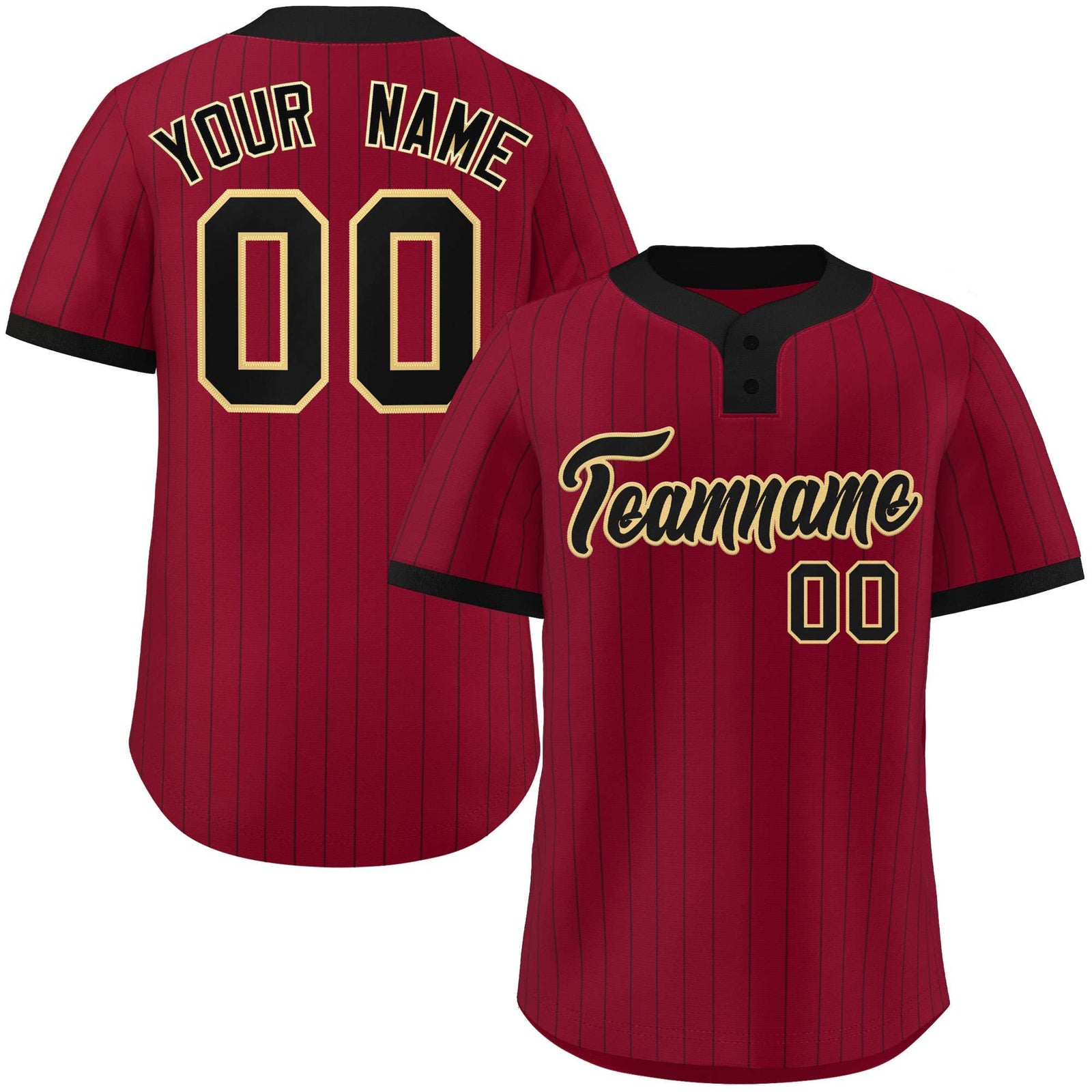 Custom Crimson Black Stripe Fashion Authentic Two-Button Softball Jersey