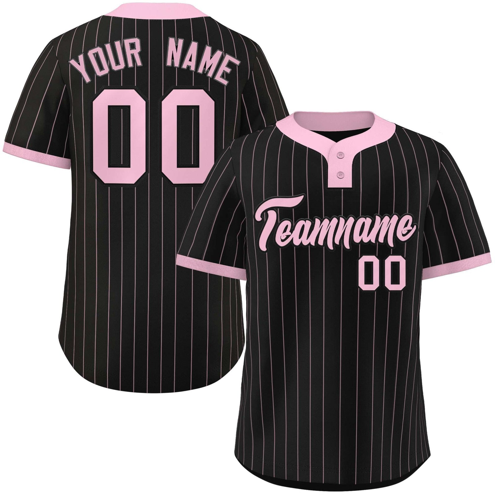 Custom Black Light Pink Stripe Fashion Authentic Two-Button Softball Jersey