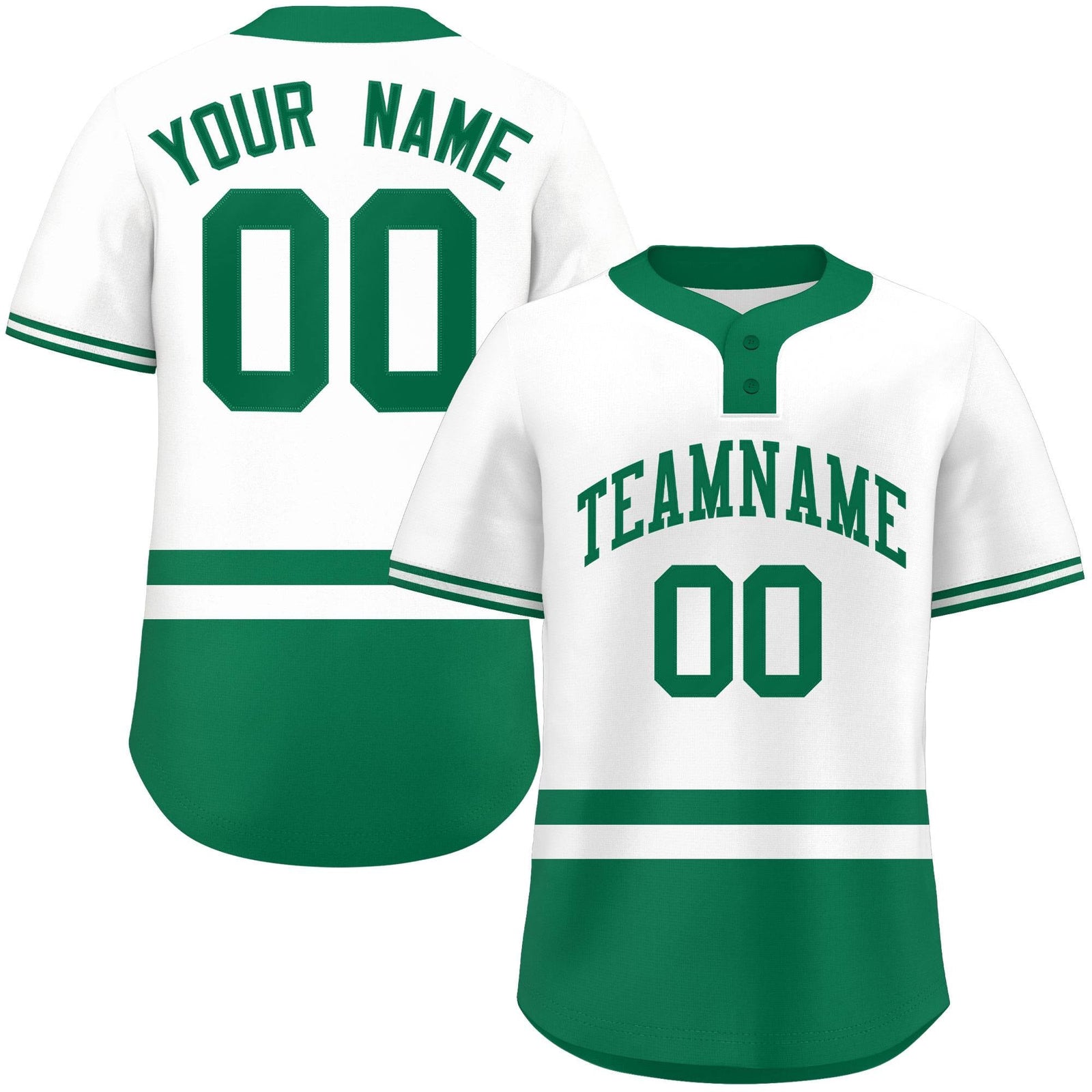 Custom White Kelly Green Color Block Personalized Authentic Two-Button Softball Jersey