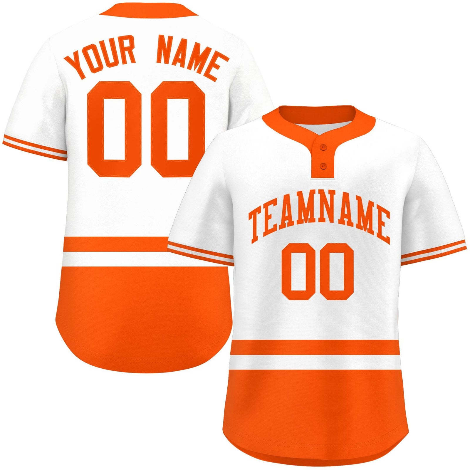 Custom White Orange Color Block Personalized Authentic Two-Button Softball Jersey