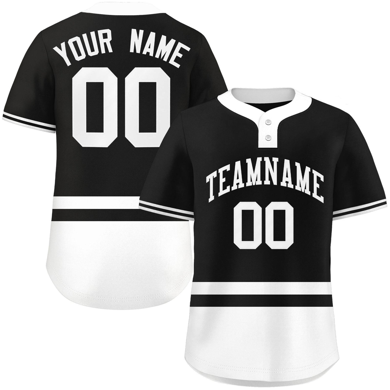 Custom Black White Color Block Personalized Authentic Two-Button Softball Jersey