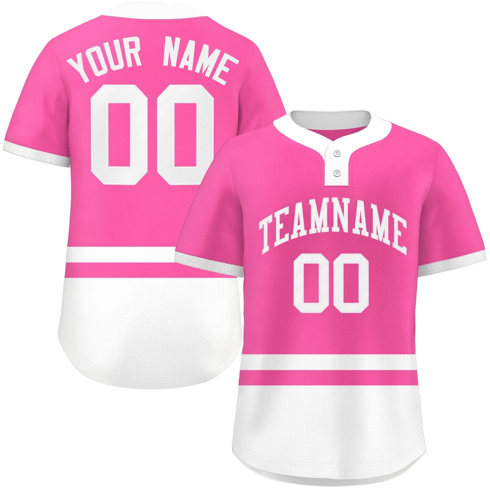 Custom Pink White Color Block Personalized Authentic Two-Button Softball Jersey