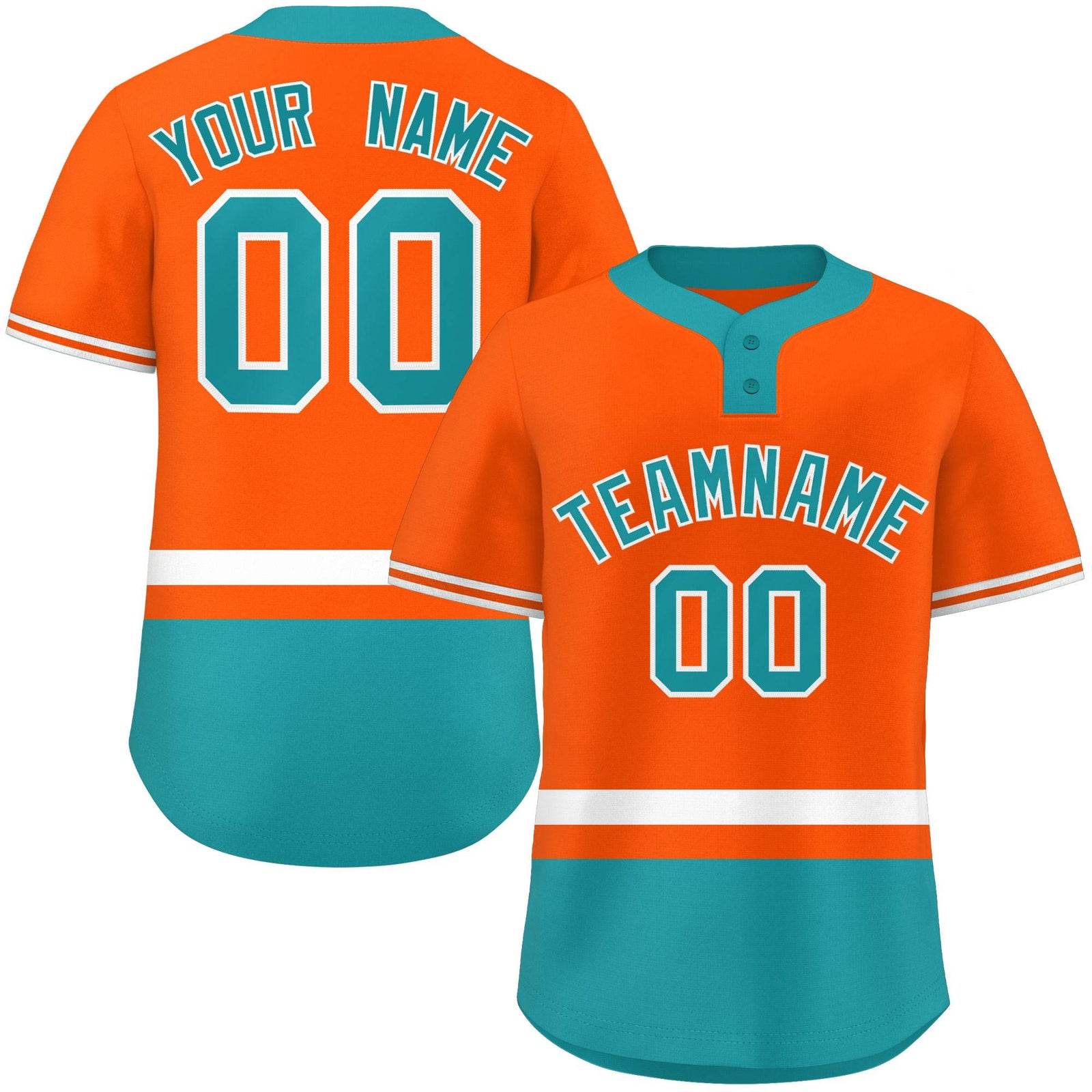 Custom Orange White-Aqua Color Block Personalized Authentic Two-Button Softball Jersey