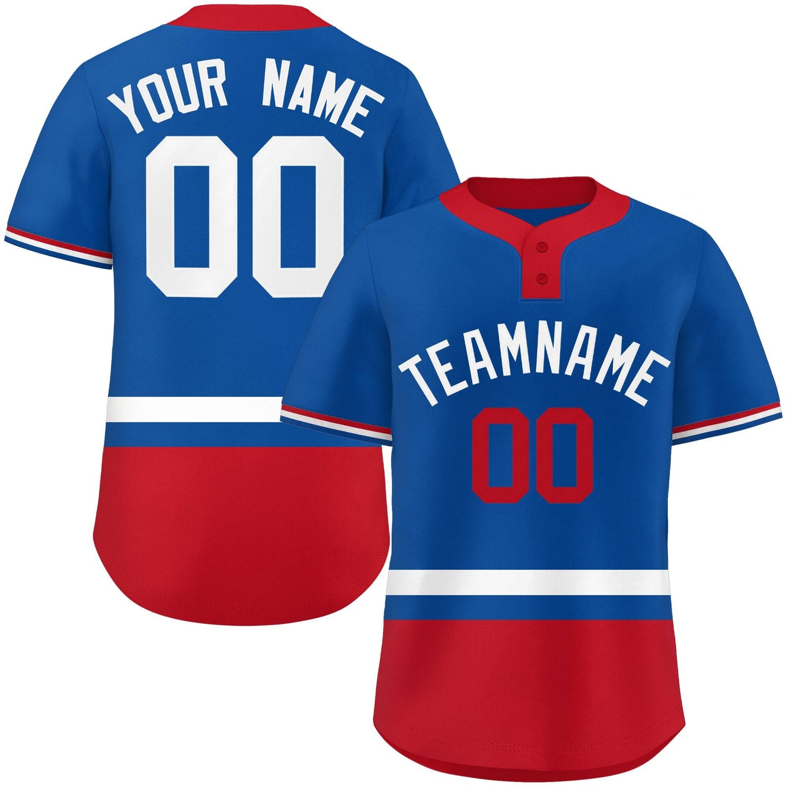 Custom Royal White-Red Color Block Personalized Authentic Two-Button Softball Jersey