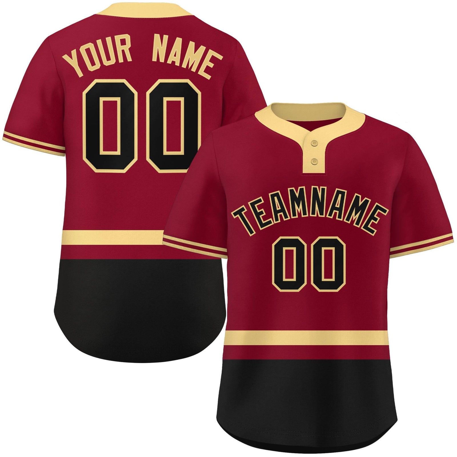 Custom Crimson Khaki-Black Color Block Personalized Authentic Two-Button Softball Jersey