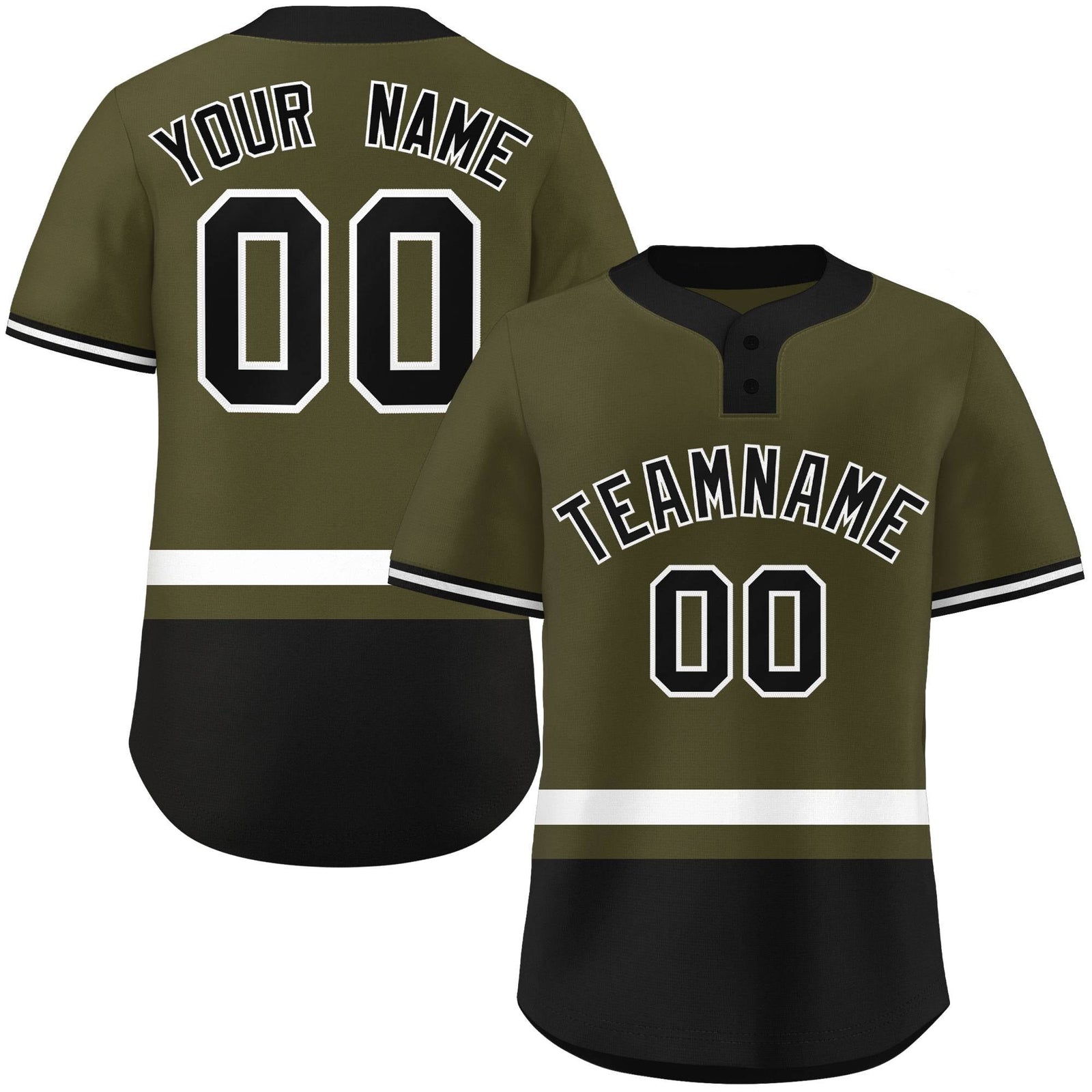 Custom Olive White-Black Color Block Personalized Authentic Two-Button Softball Jersey