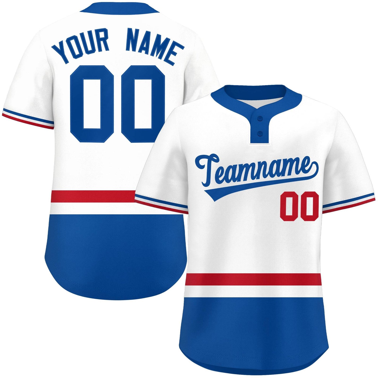 Custom White Red-Royal Color Block Personalized Authentic Two-Button Softball Jersey