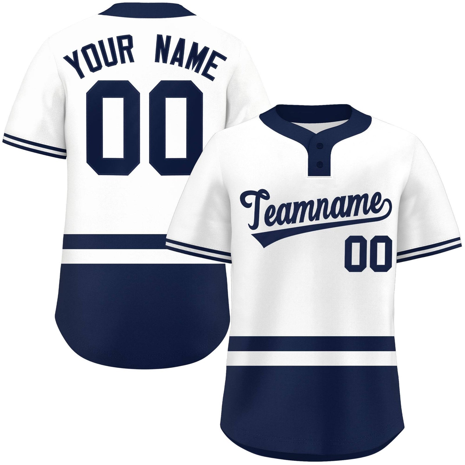 Custom White Navy Color Block Personalized Authentic Two-Button Softball Jersey