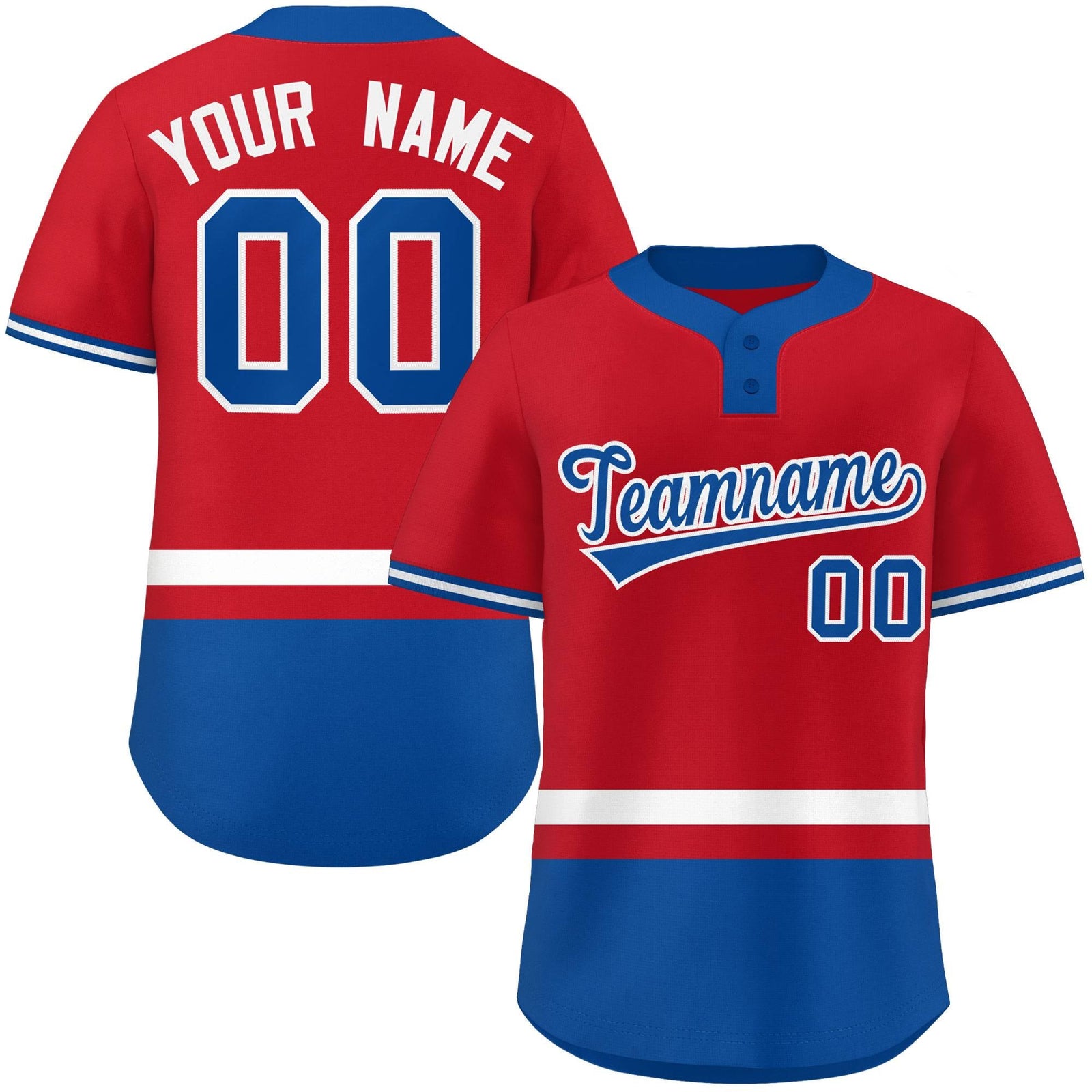 Custom Red White-Royal Color Block Personalized Authentic Two-Button Softball Jersey
