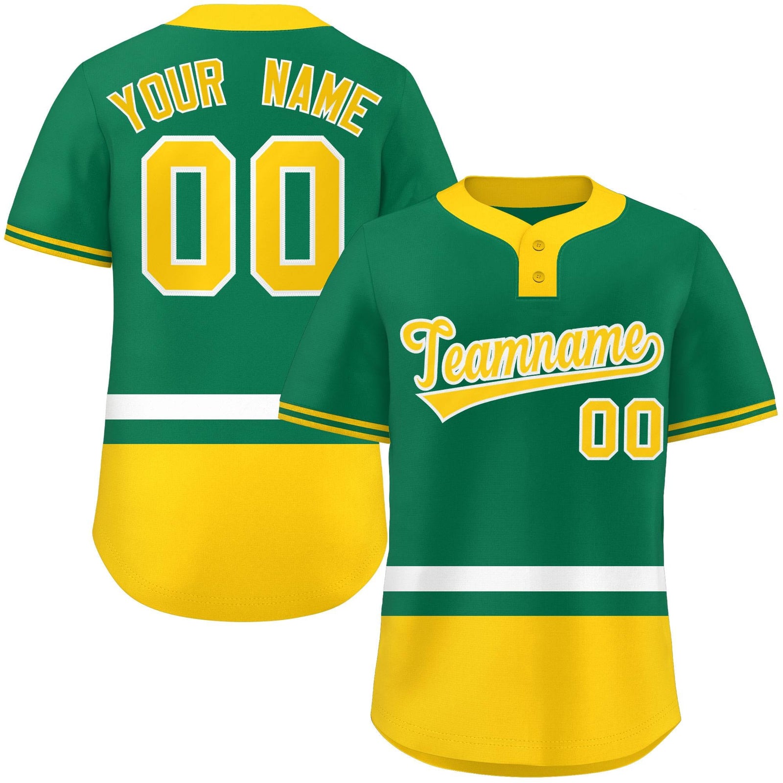 Custom Kelly Green White-Gold Color Block Personalized Authentic Two-Button Softball Jersey