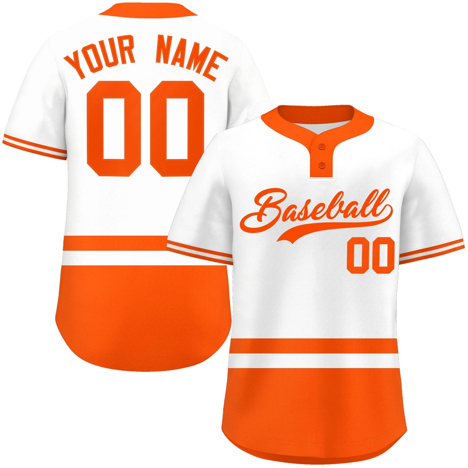 Custom White Orange Color Block Personalized Authentic Two-Button Softball Jersey