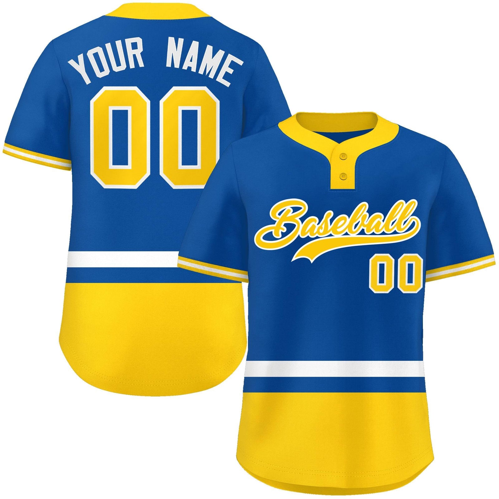 Custom Royal White-Gold Color Block Personalized Authentic Two-Button Softball Jersey