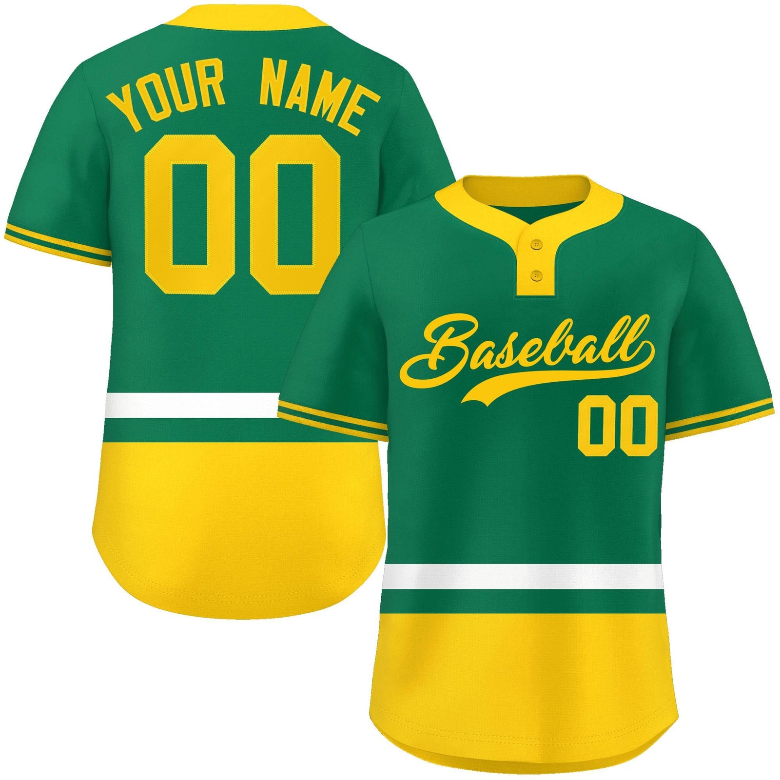 Custom Kelly Green White-Gold Color Block Personalized Authentic Two-Button Softball Jersey