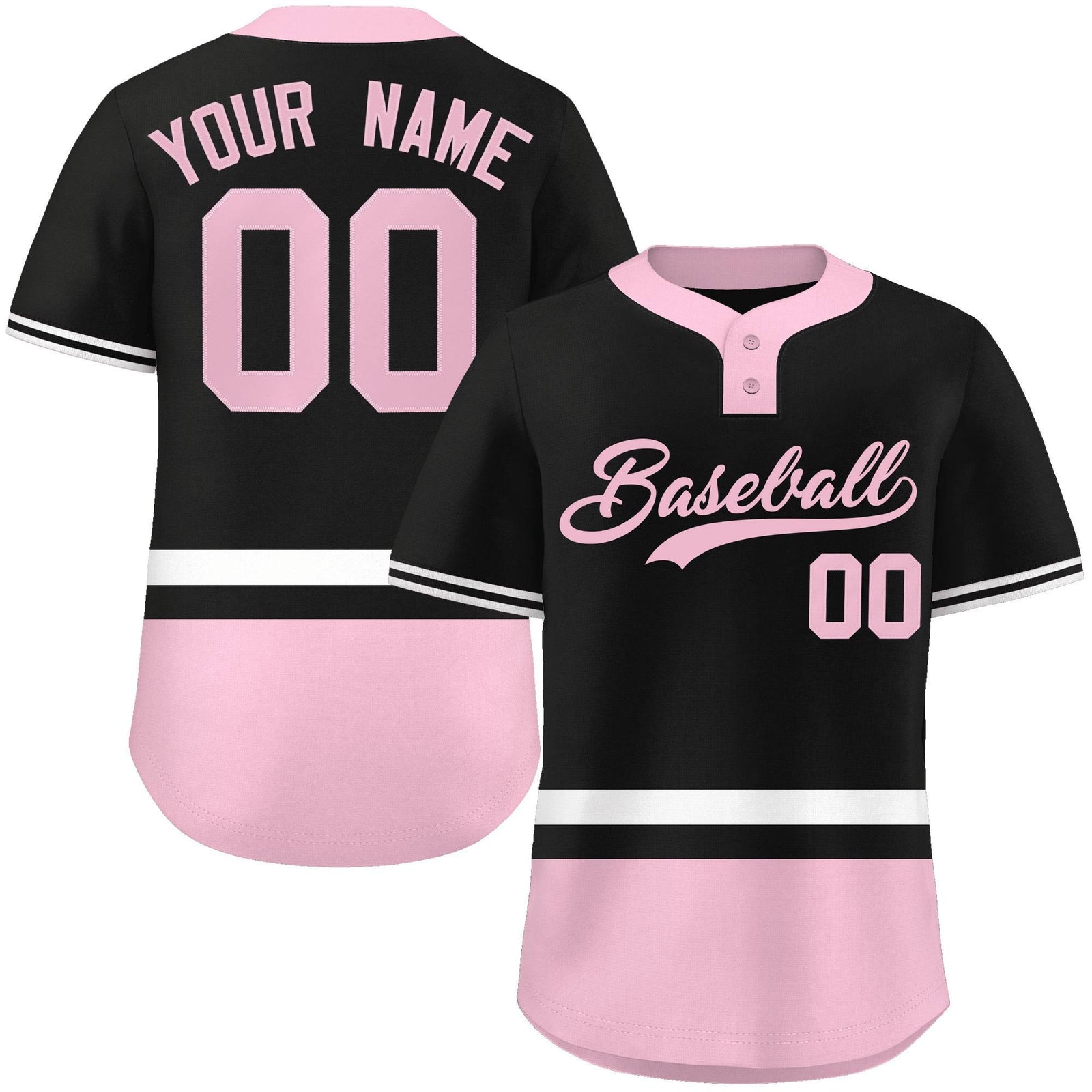 Custom Black White-Lt Pink Color Block Personalized Authentic Two-Button Softball Jersey