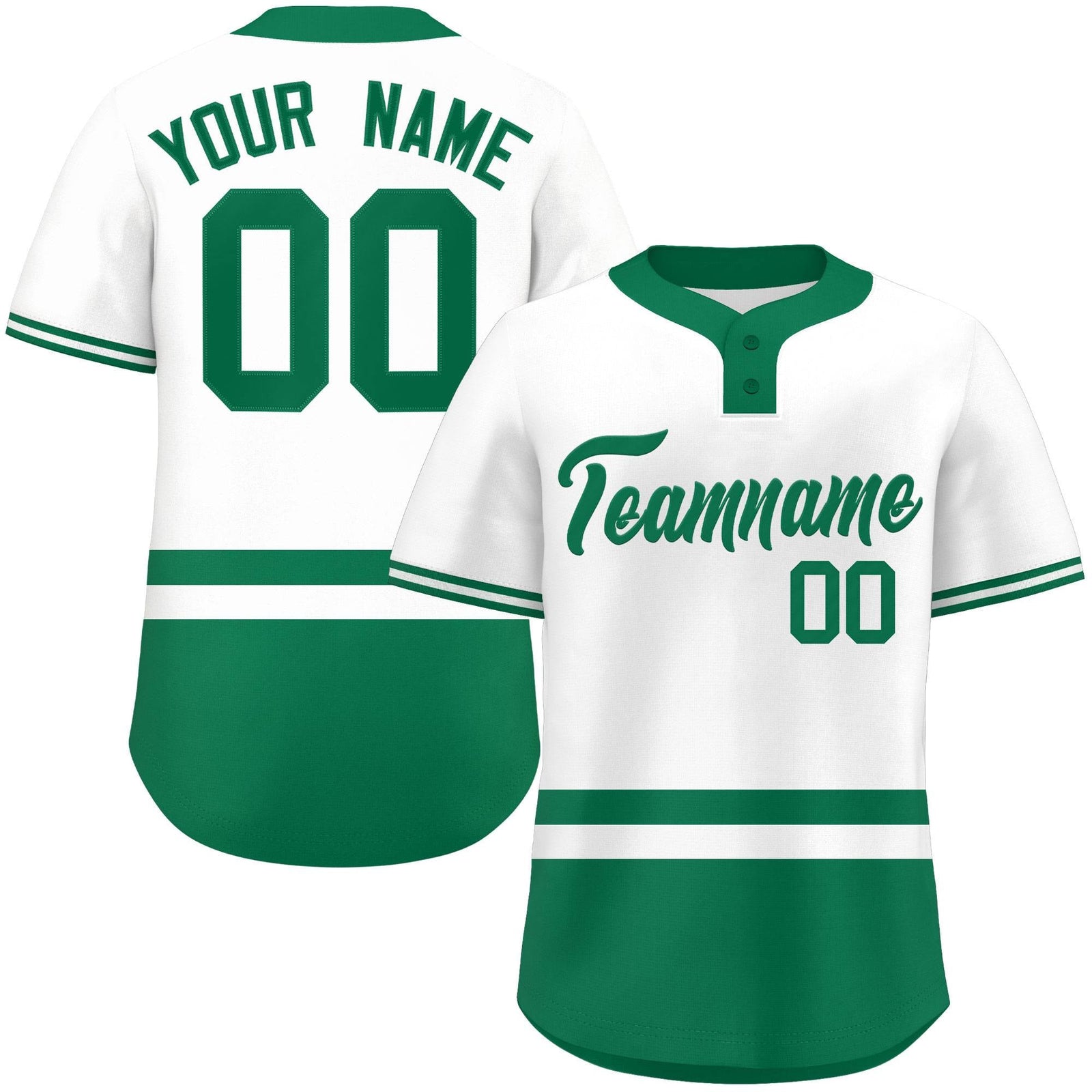 Custom White Kelly Green Color Block Personalized Authentic Two-Button Softball Jersey