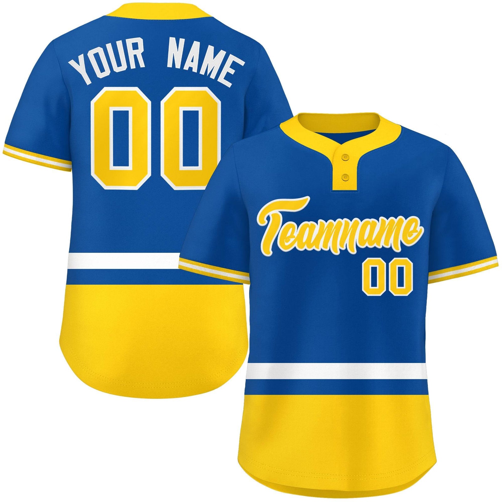 Custom Royal White-Gold Color Block Personalized Authentic Two-Button Softball Jersey