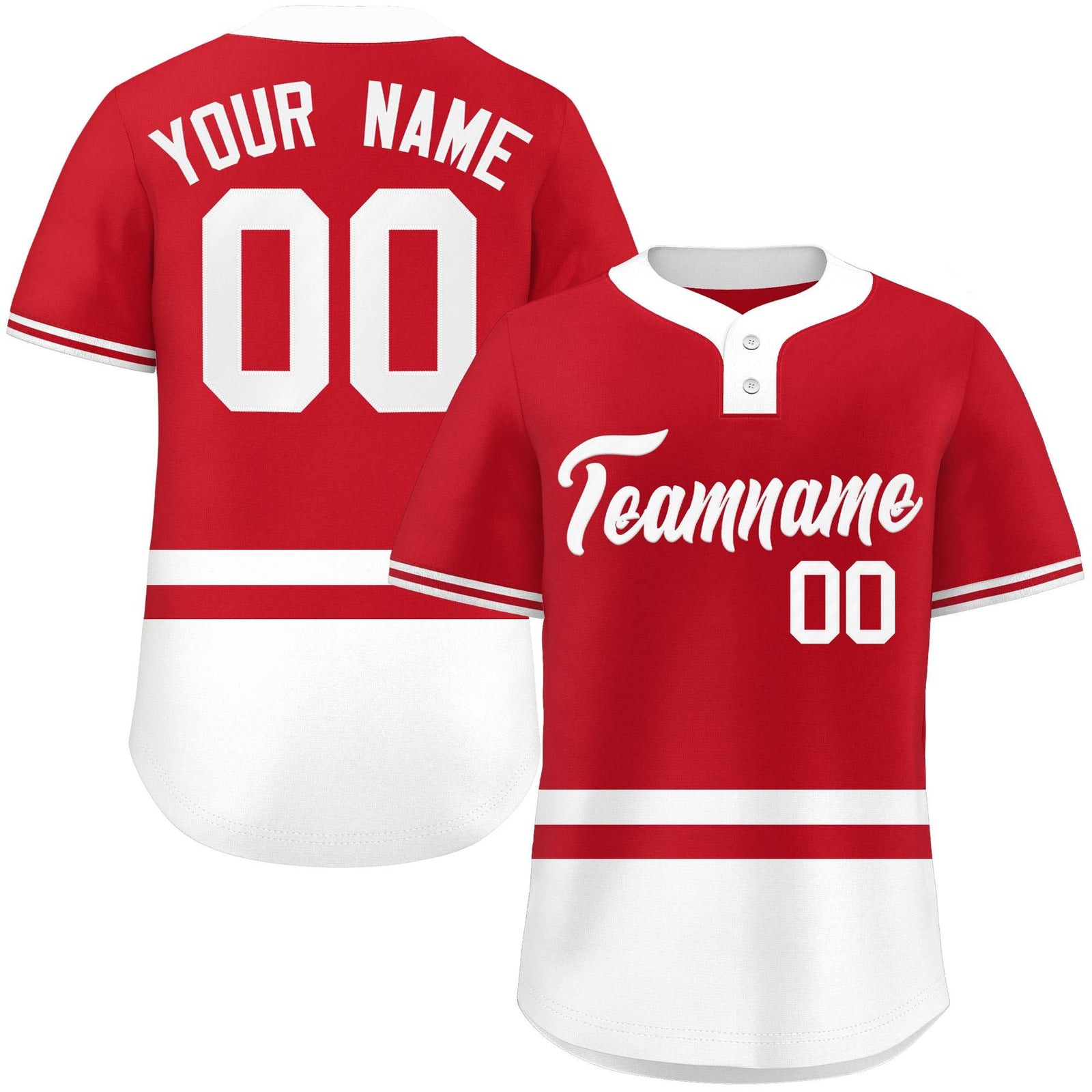 Custom Red White Color Block Personalized Authentic Two-Button Softball Jersey