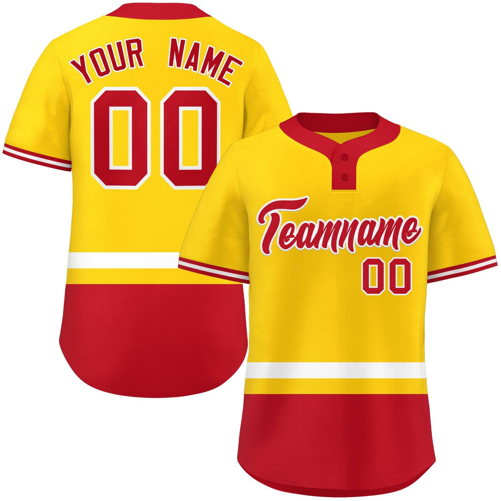 Custom Gold White-Red Color Block Personalized Authentic Two-Button Softball Jersey